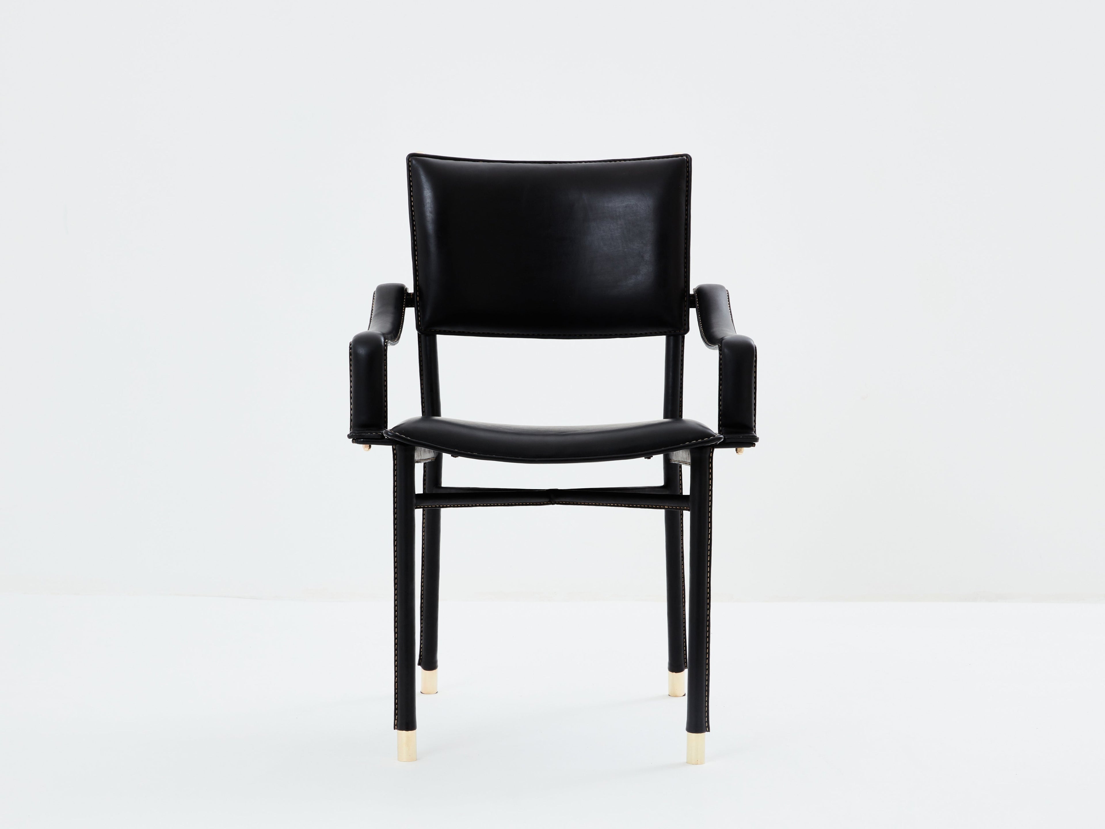 Jacques Adnet leather and brass desk chair 1950
