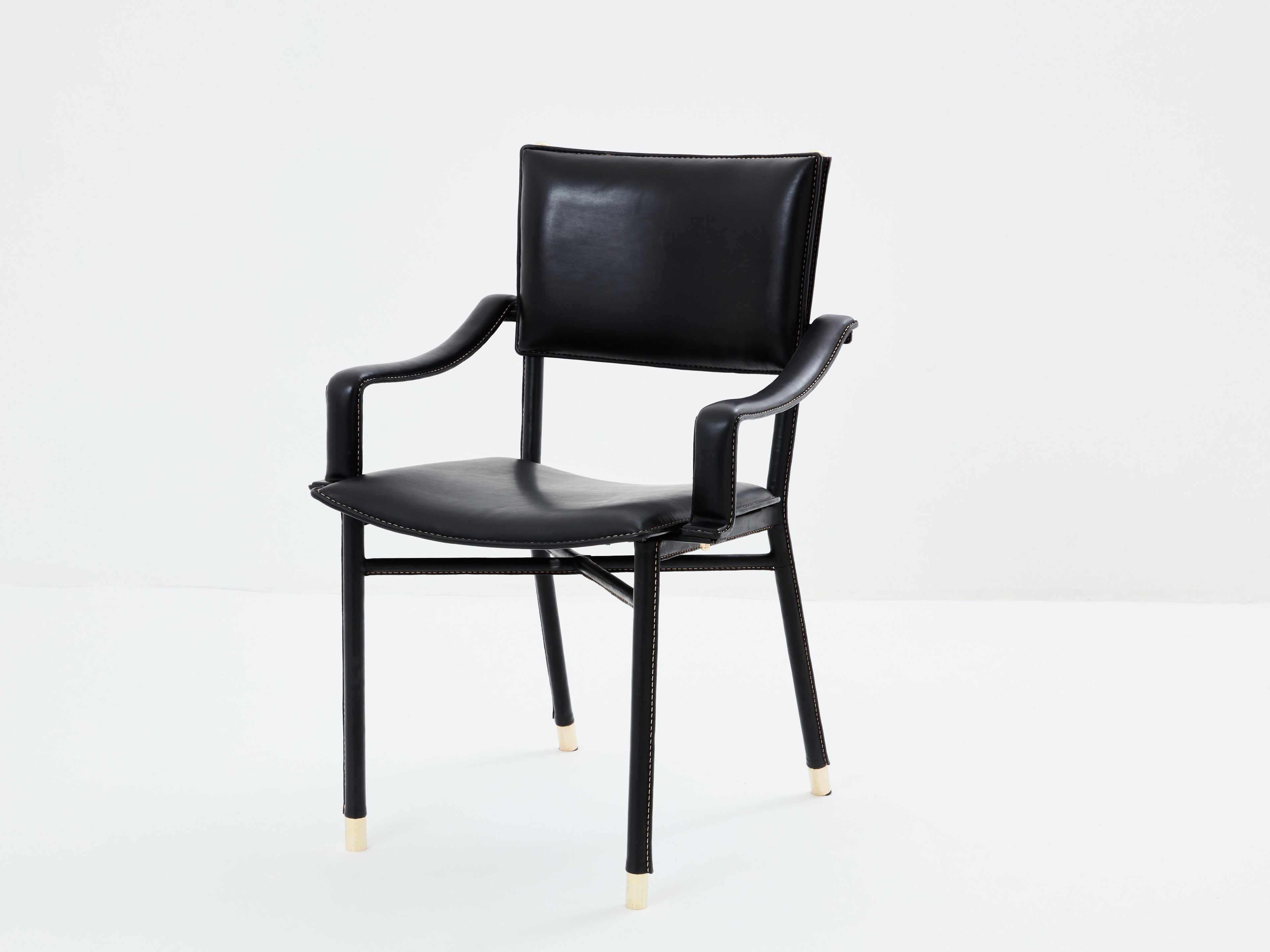 Jacques Adnet leather and brass desk chair 1950