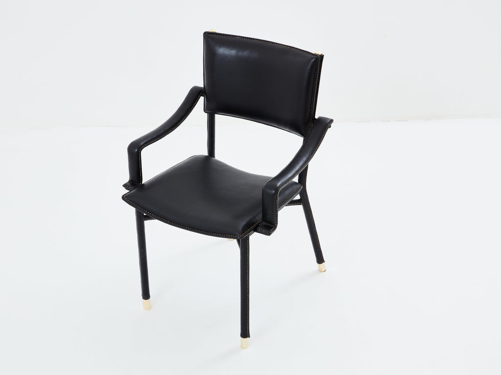 Jacques Adnet leather and brass desk chair 1950