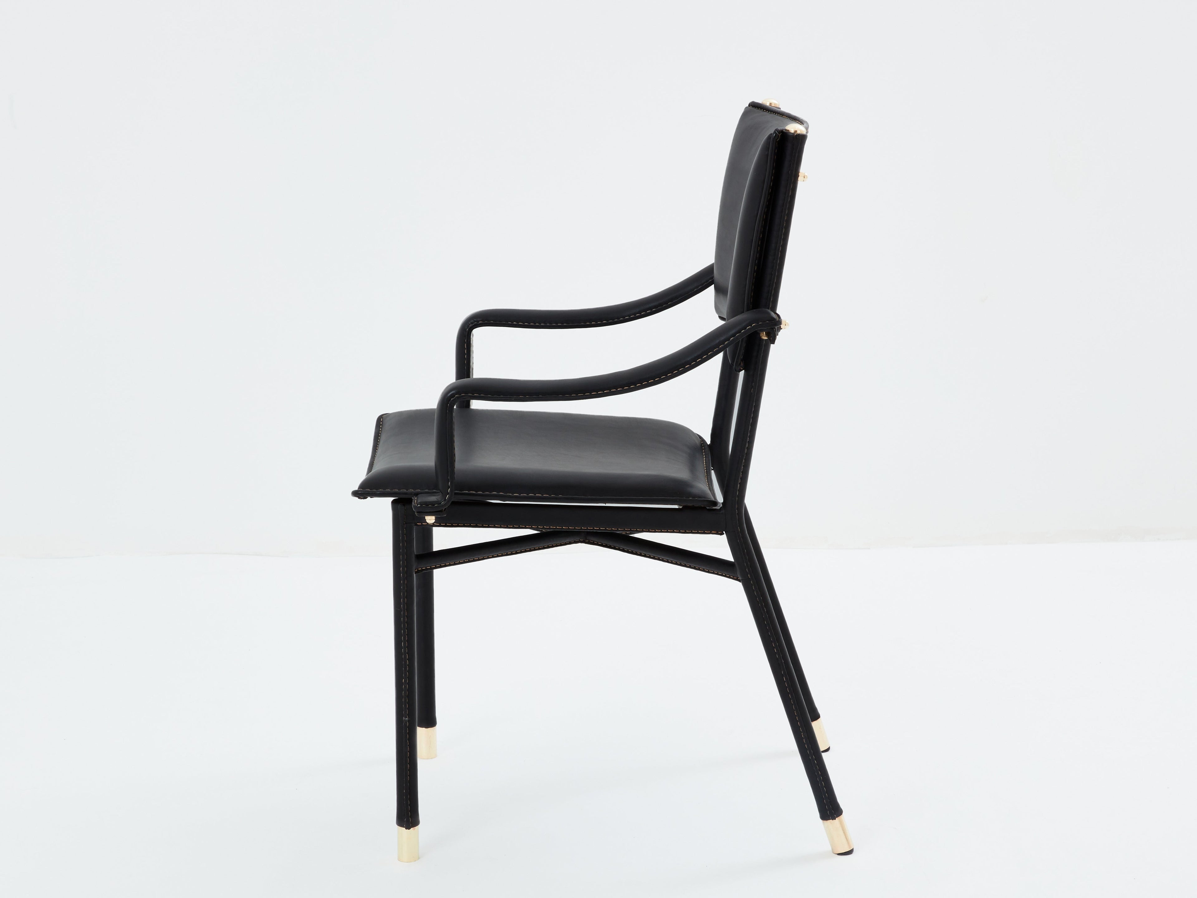 Jacques Adnet leather and brass desk chair 1950