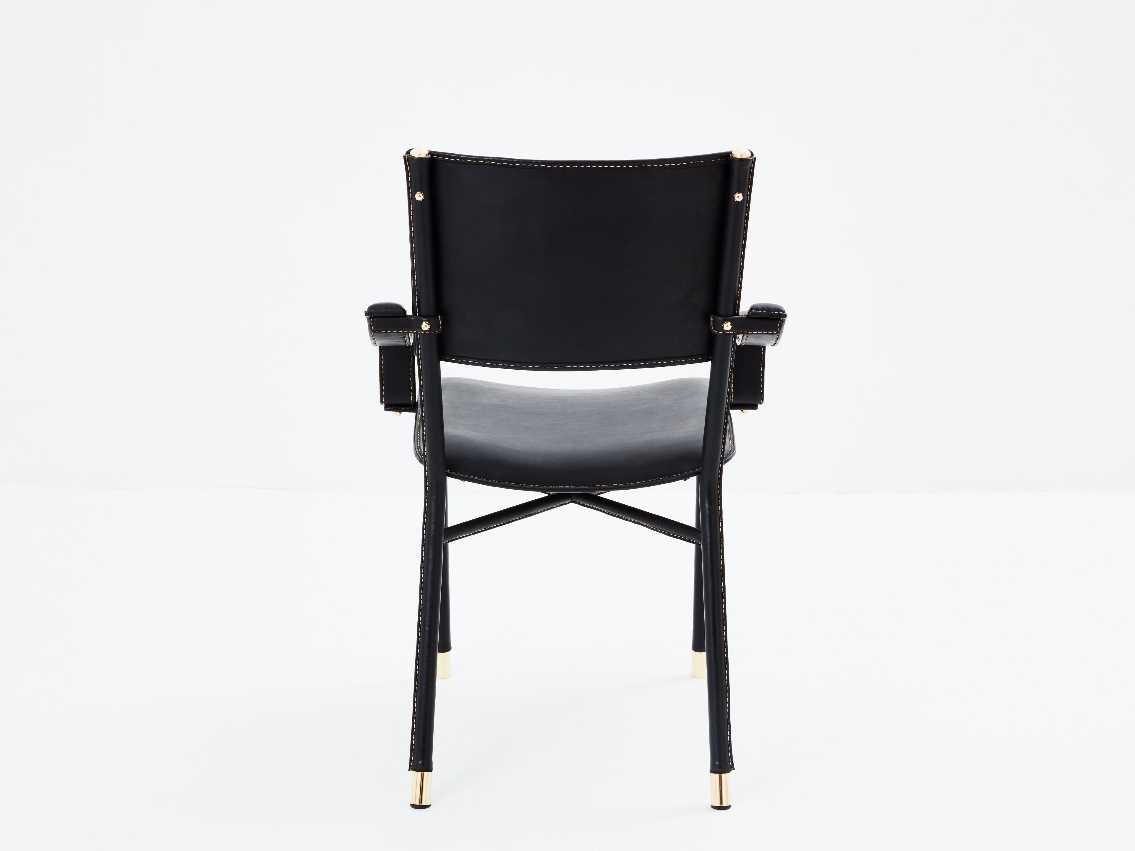Jacques Adnet leather and brass desk chair 1950