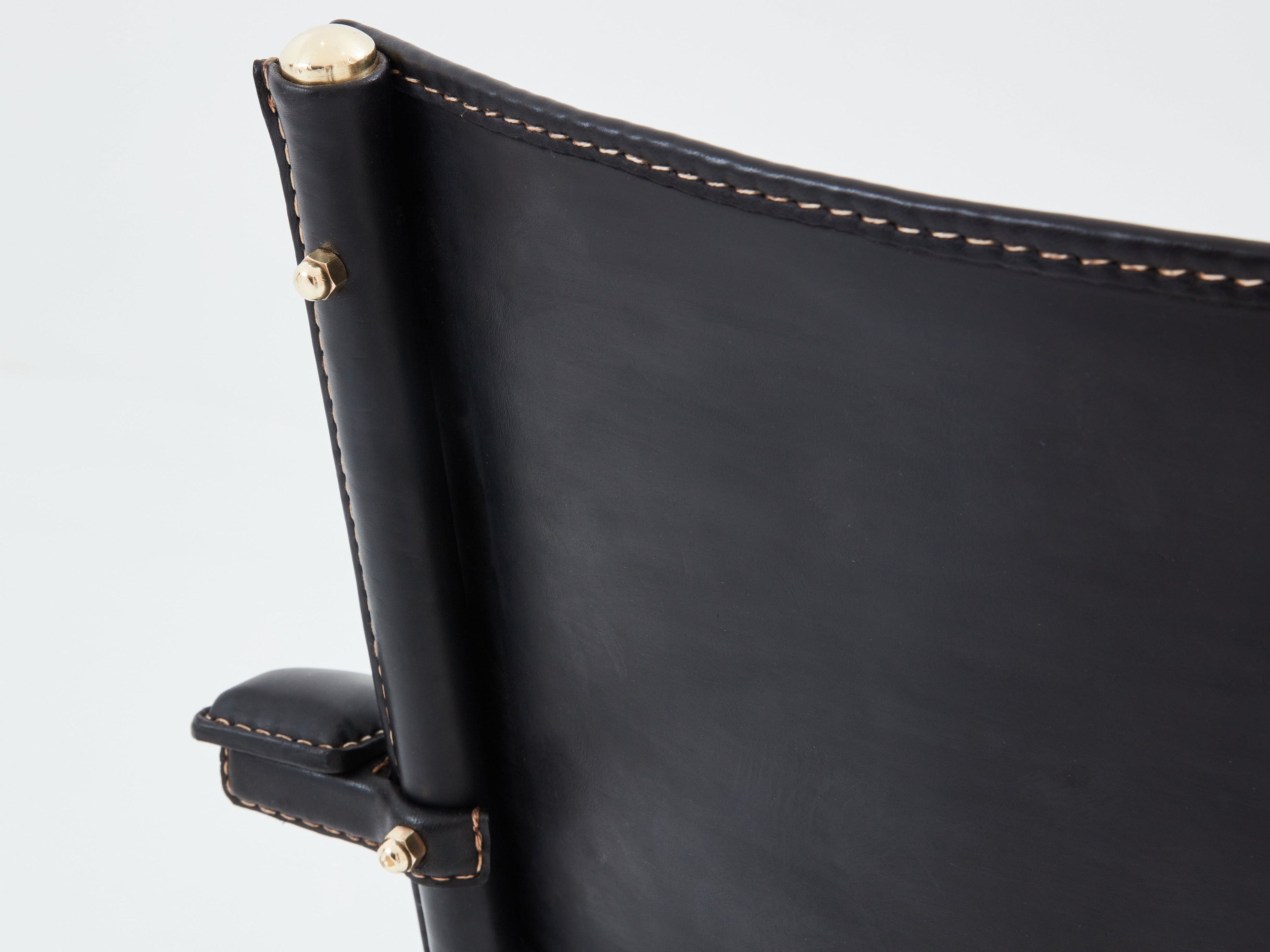 Jacques Adnet leather and brass desk chair 1950