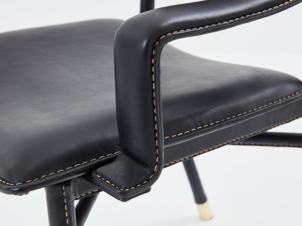 Jacques Adnet leather and brass desk chair 1950