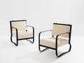 Jacques Adnet leather mohair velvet pair of armchairs 1950