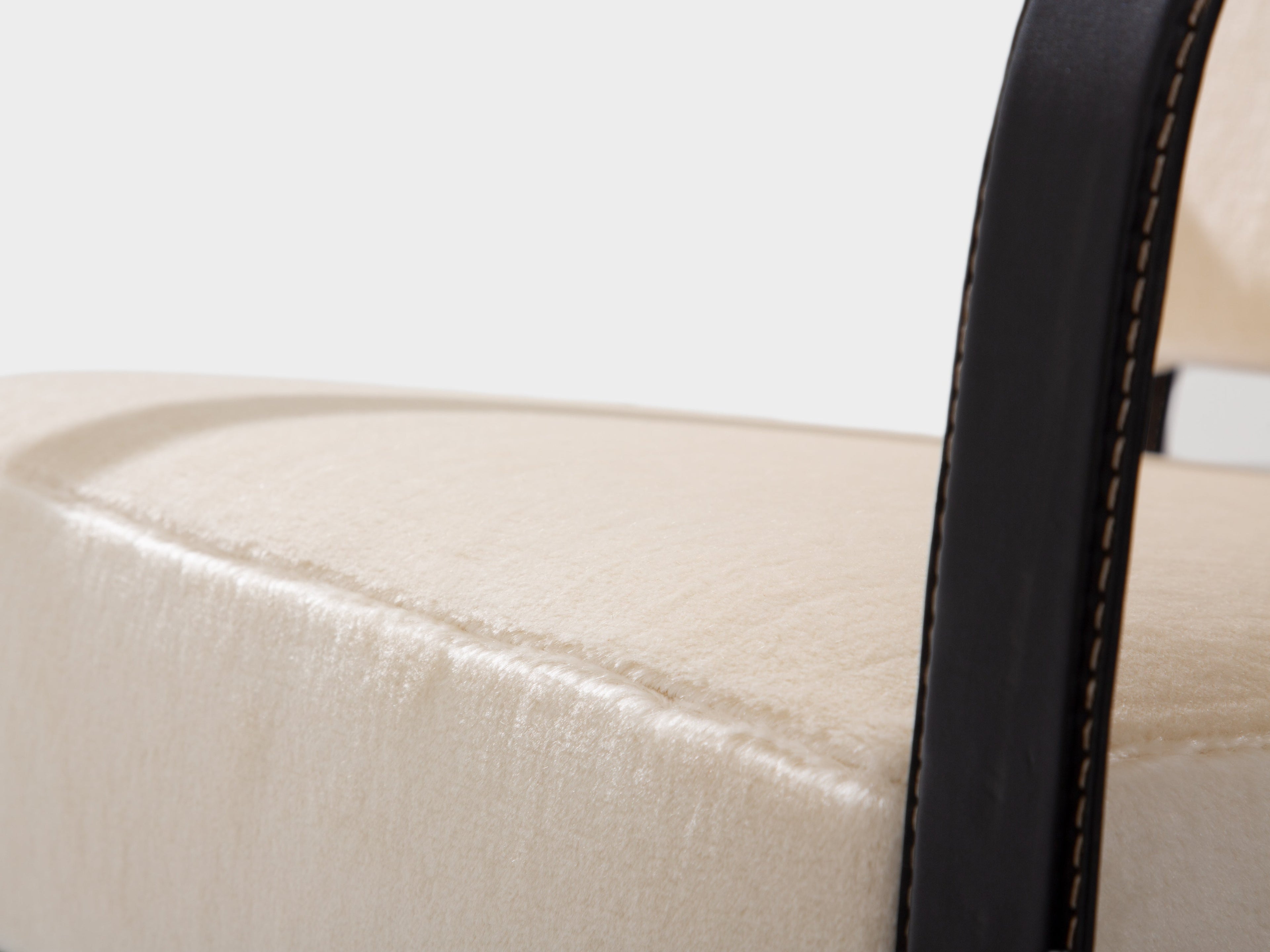 Jacques Adnet leather mohair velvet pair of armchairs 1950