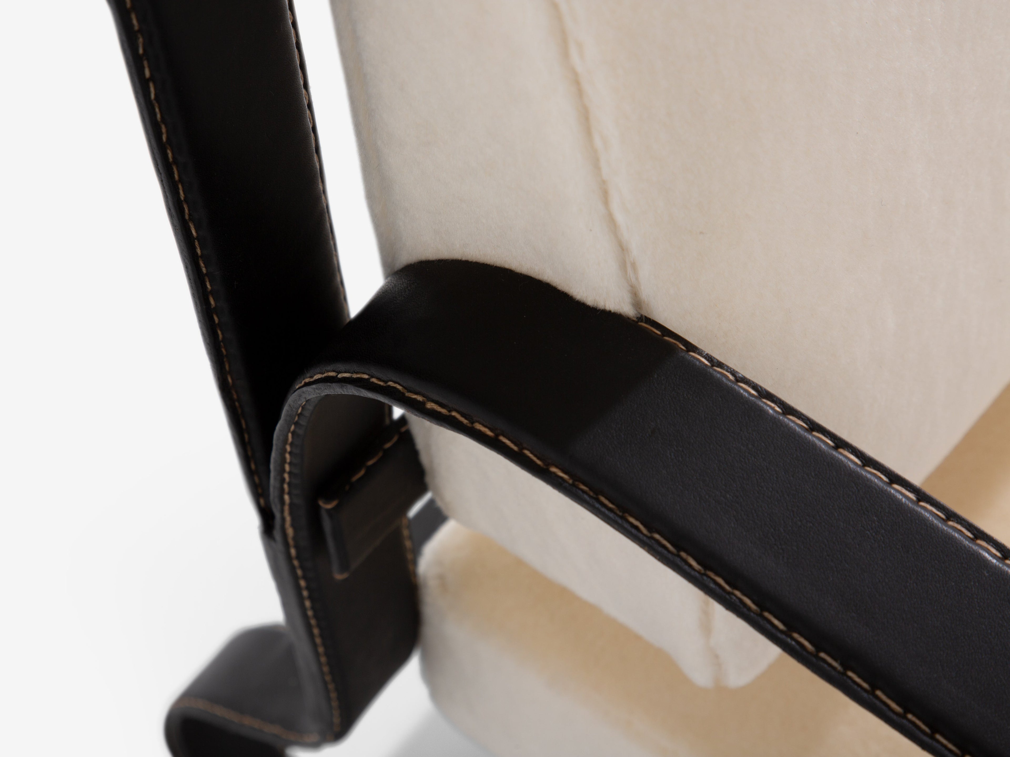 Jacques Adnet leather mohair velvet pair of armchairs 1950
