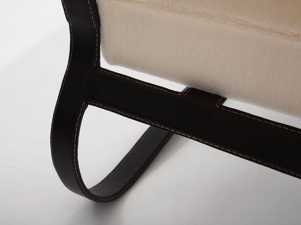 Jacques Adnet leather mohair velvet pair of armchairs 1950