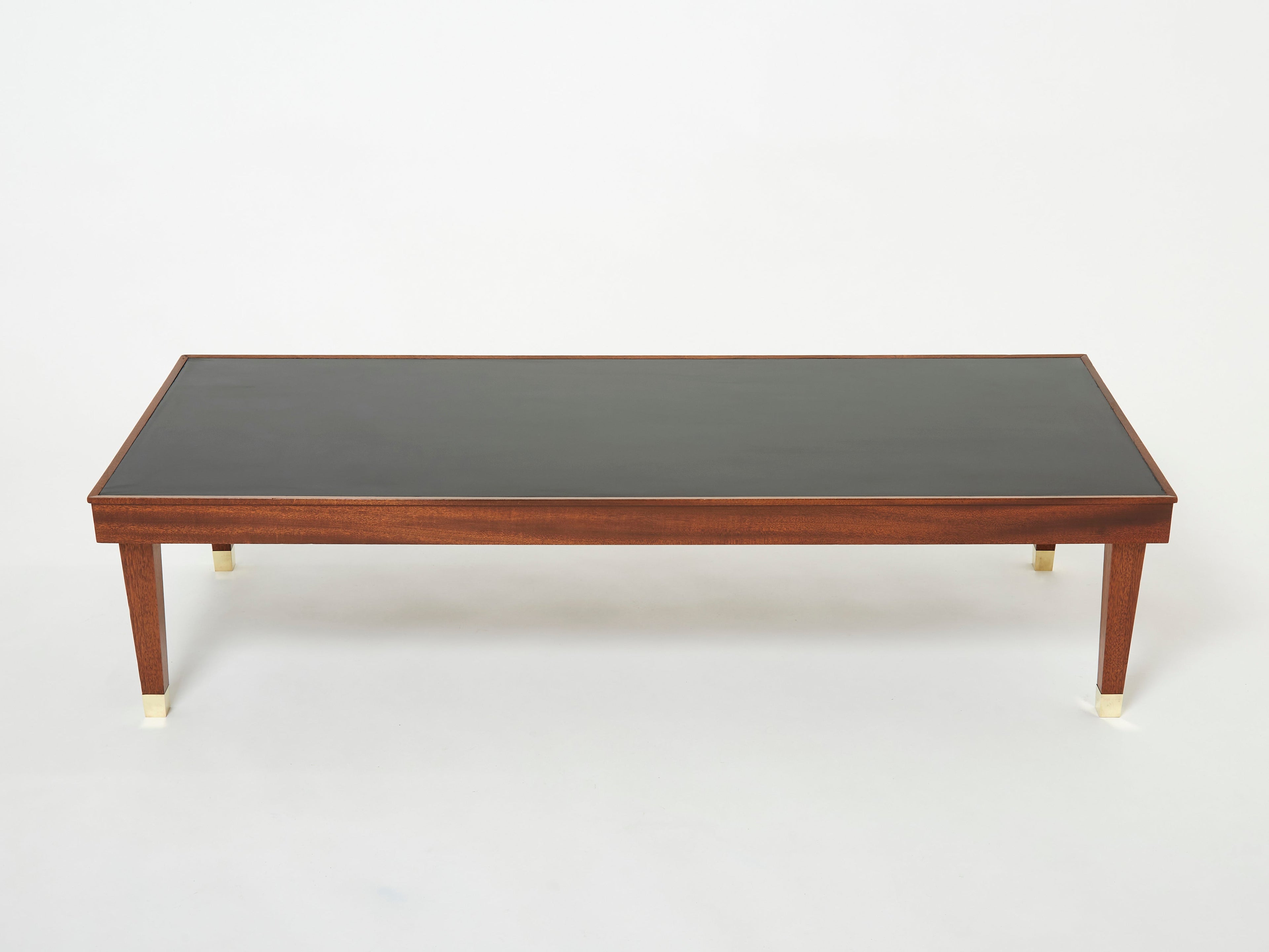 Jacques Adnet mahogany brass modernist coffee table 1950s