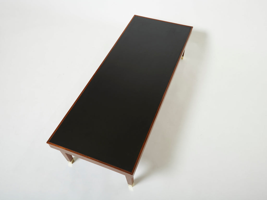 Jacques Adnet mahogany brass modernist coffee table 1950s