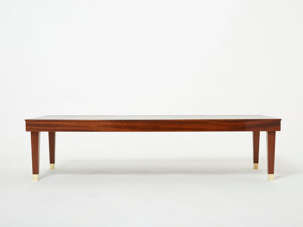 Jacques Adnet mahogany brass modernist coffee table 1950s