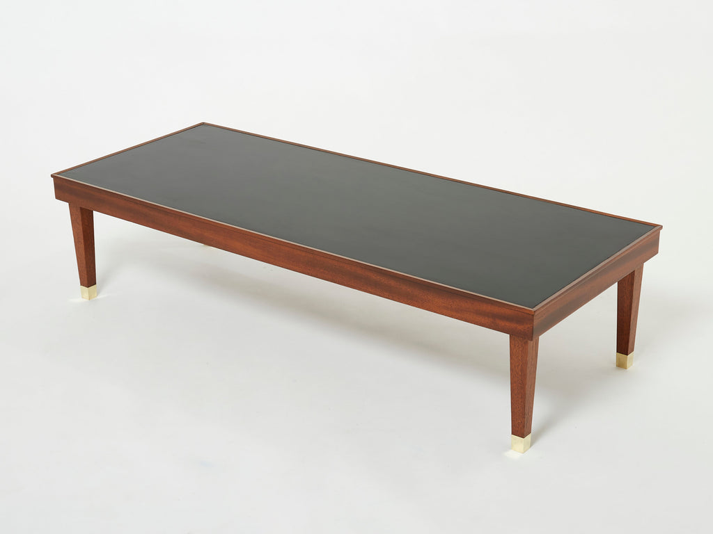 Jacques Adnet mahogany brass modernist coffee table 1950s