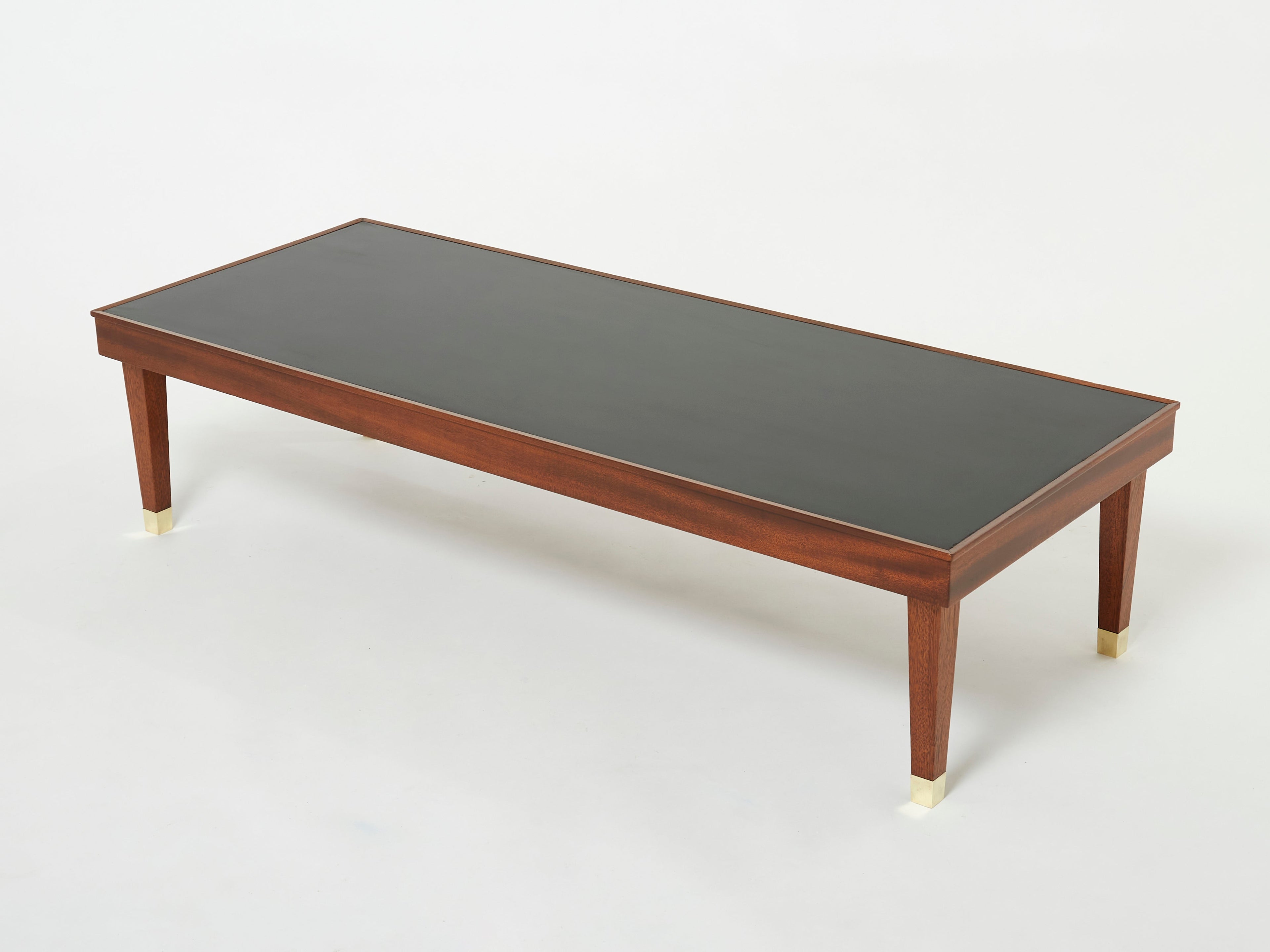 Jacques Adnet mahogany brass modernist coffee table 1950s