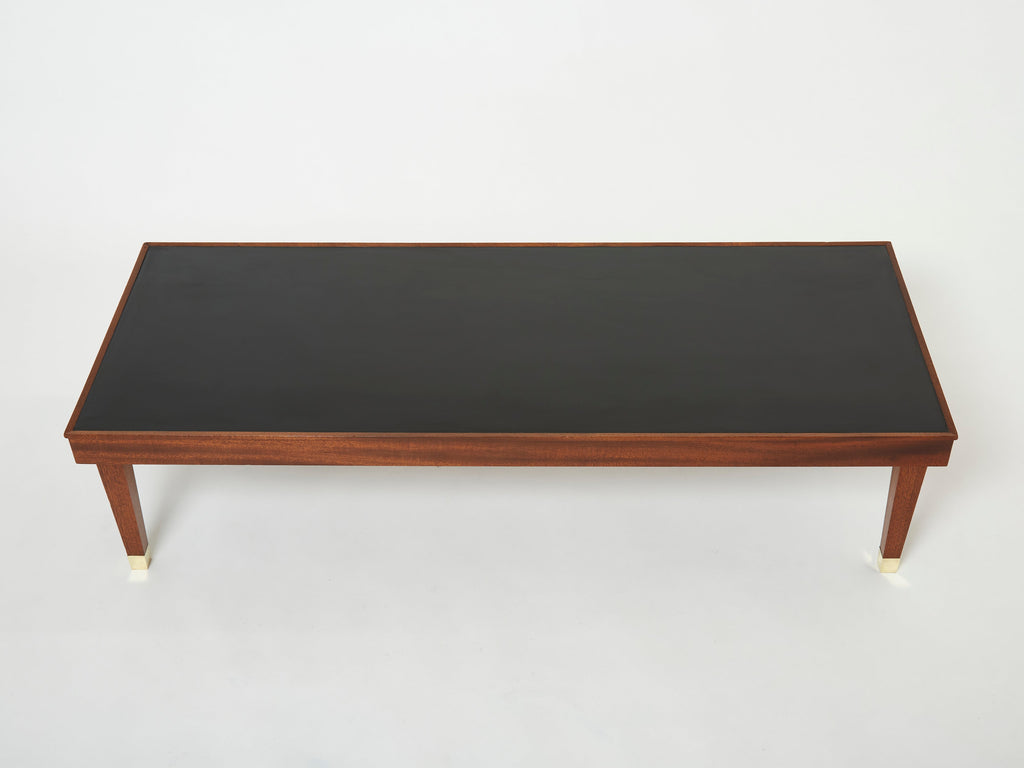 Jacques Adnet mahogany brass modernist coffee table 1950s