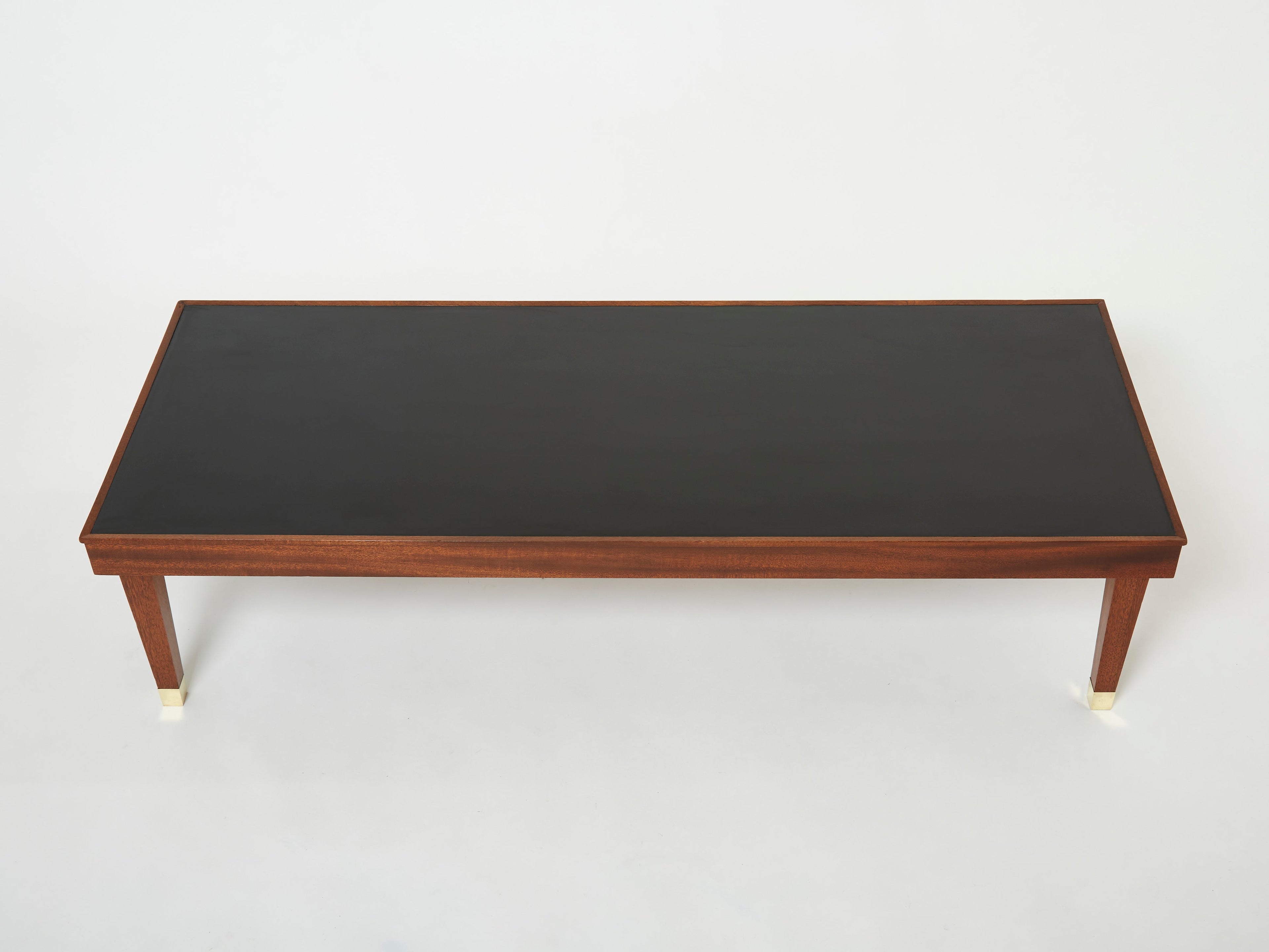 Jacques Adnet mahogany brass modernist coffee table 1950s