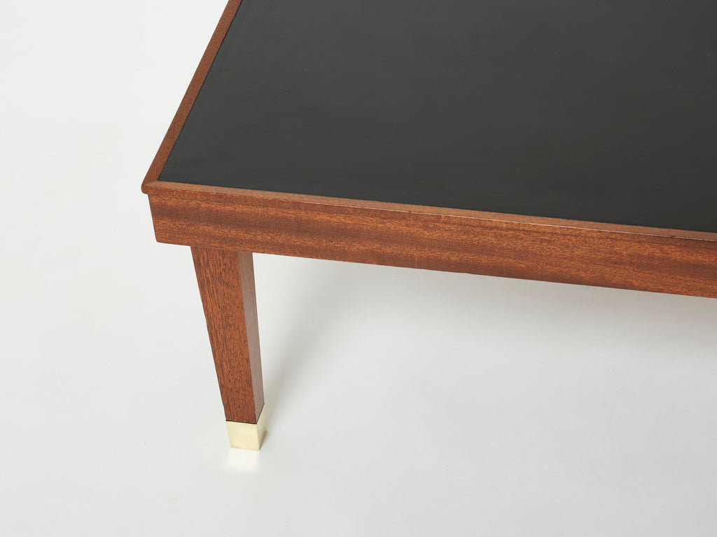 Jacques Adnet mahogany brass modernist coffee table 1950s