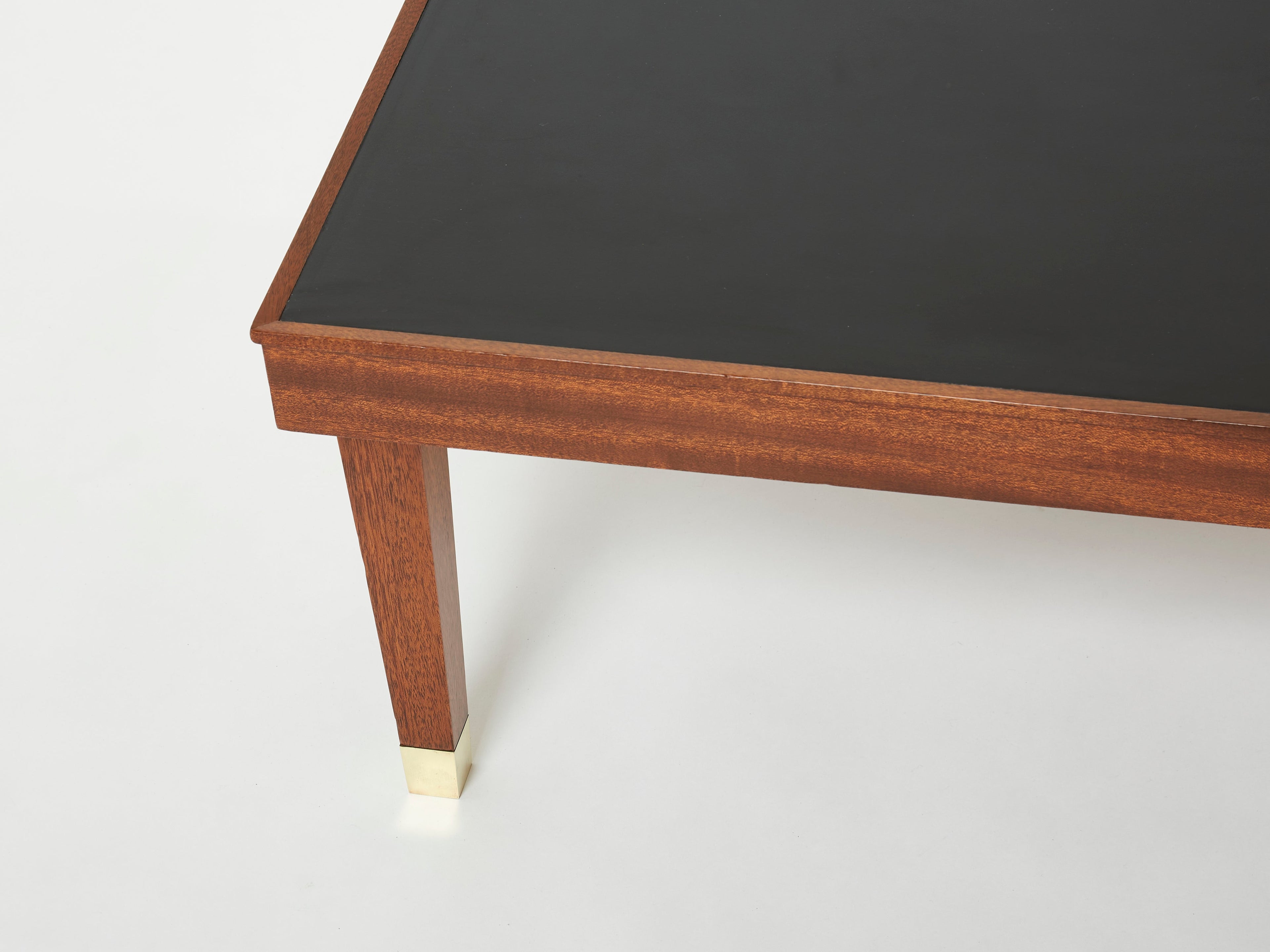 Jacques Adnet mahogany brass modernist coffee table 1950s