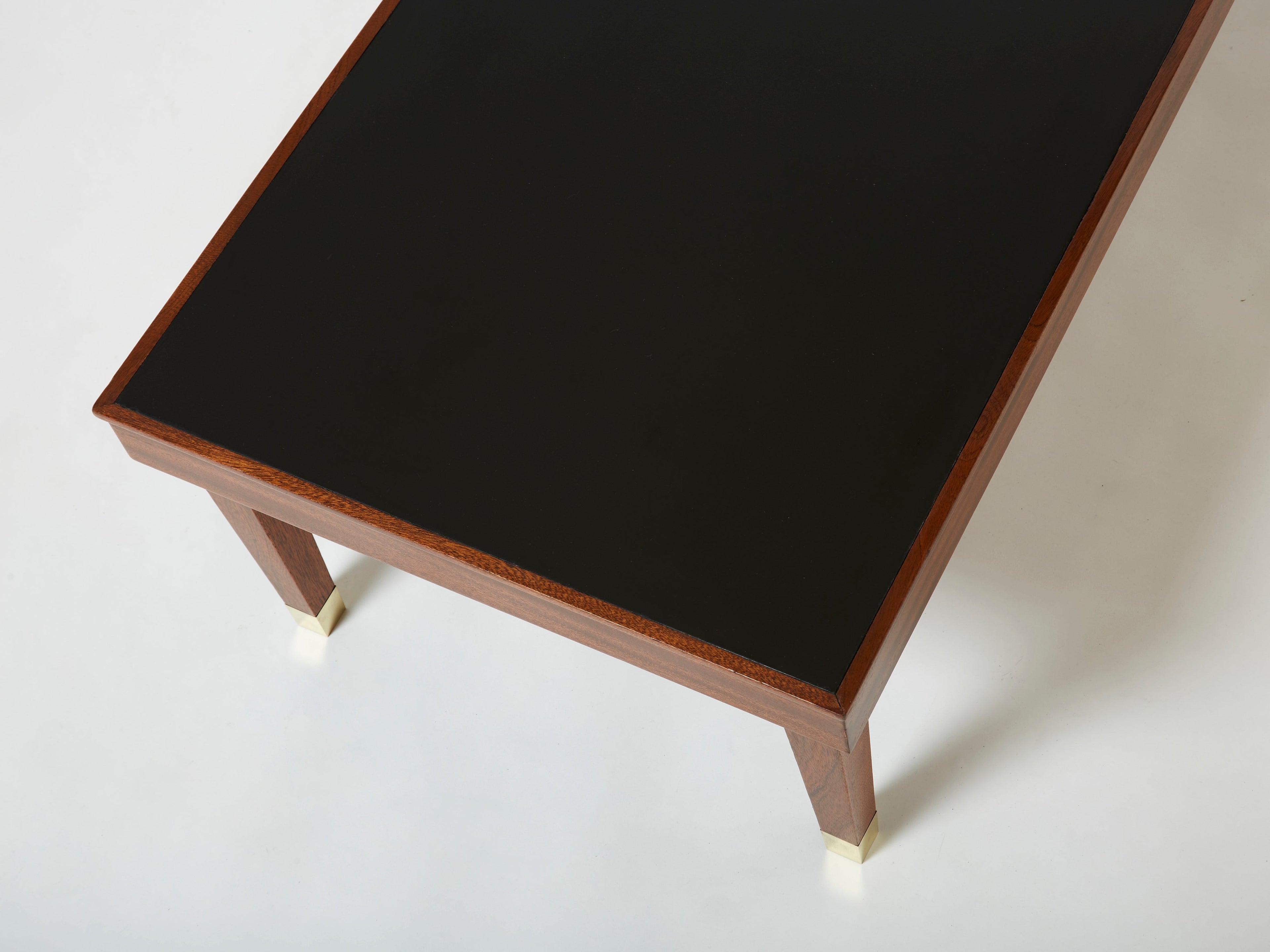 Jacques Adnet mahogany brass modernist coffee table 1950s
