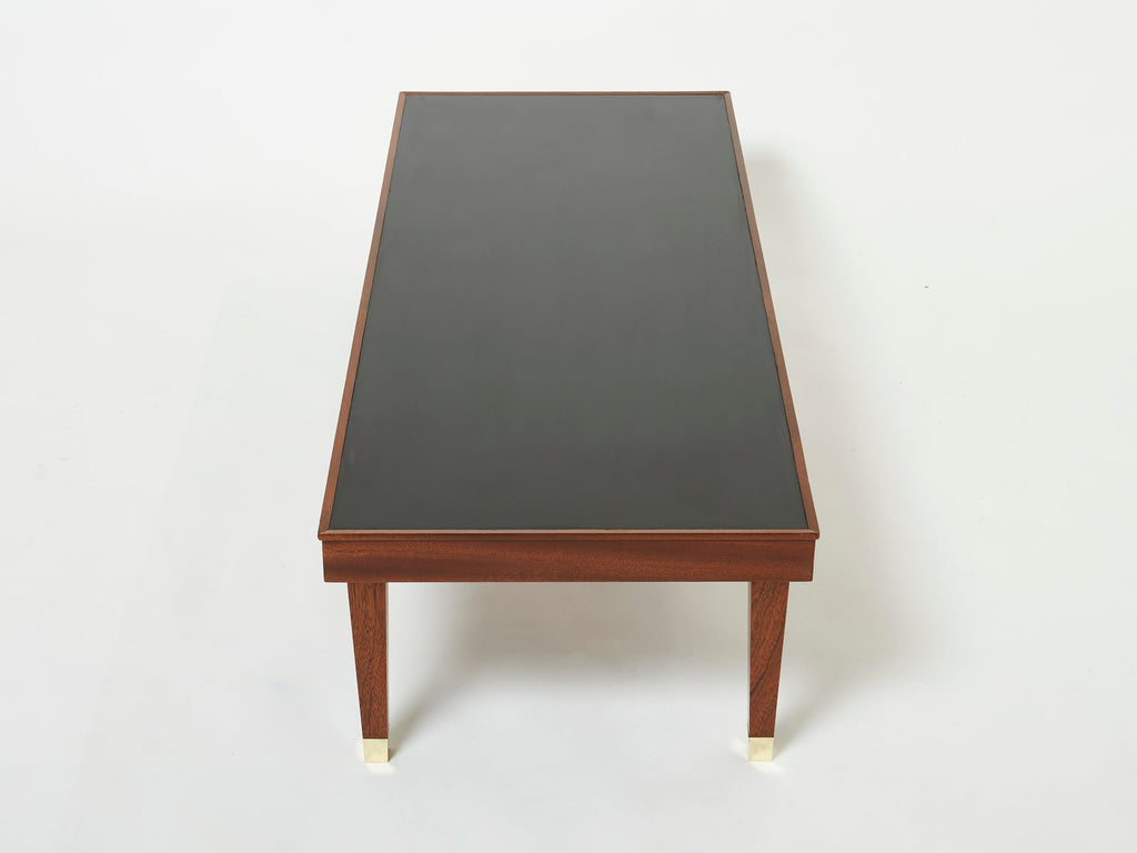 Jacques Adnet mahogany brass modernist coffee table 1950s