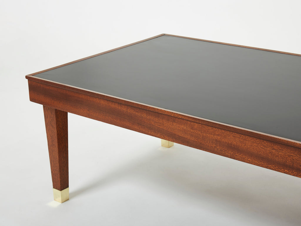 Jacques Adnet mahogany brass modernist coffee table 1950s