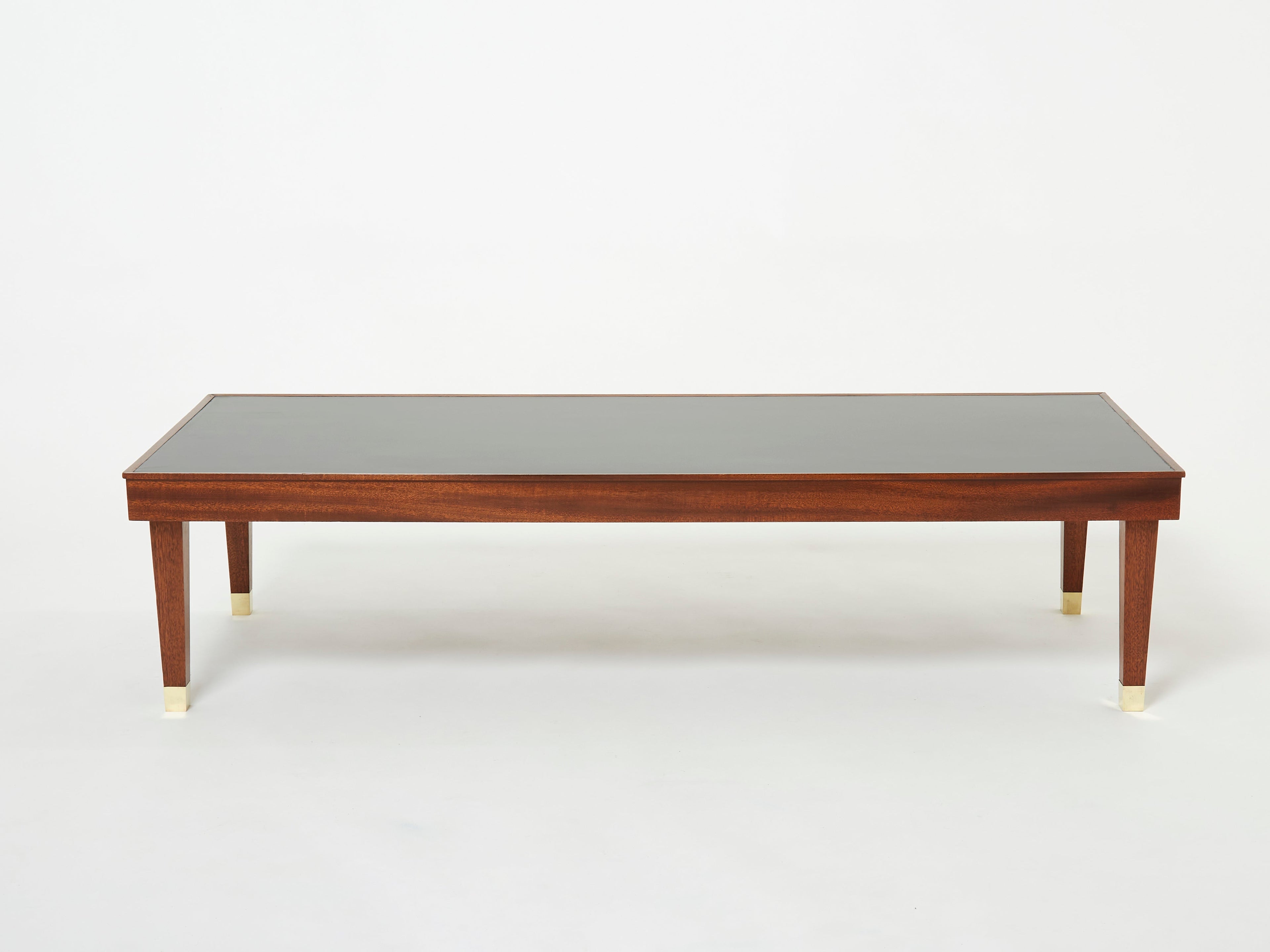 Jacques Adnet mahogany brass modernist coffee table 1950s