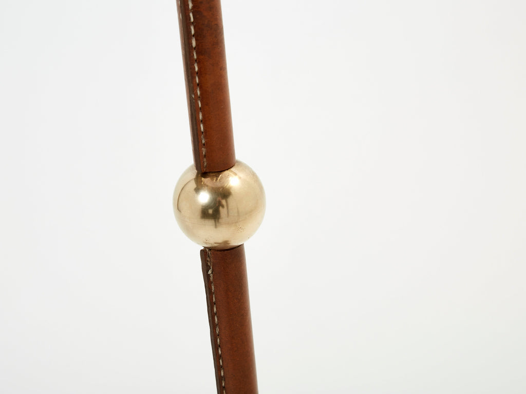 Jacques Adnet modernist stitched brown leather floor lamp 1950s