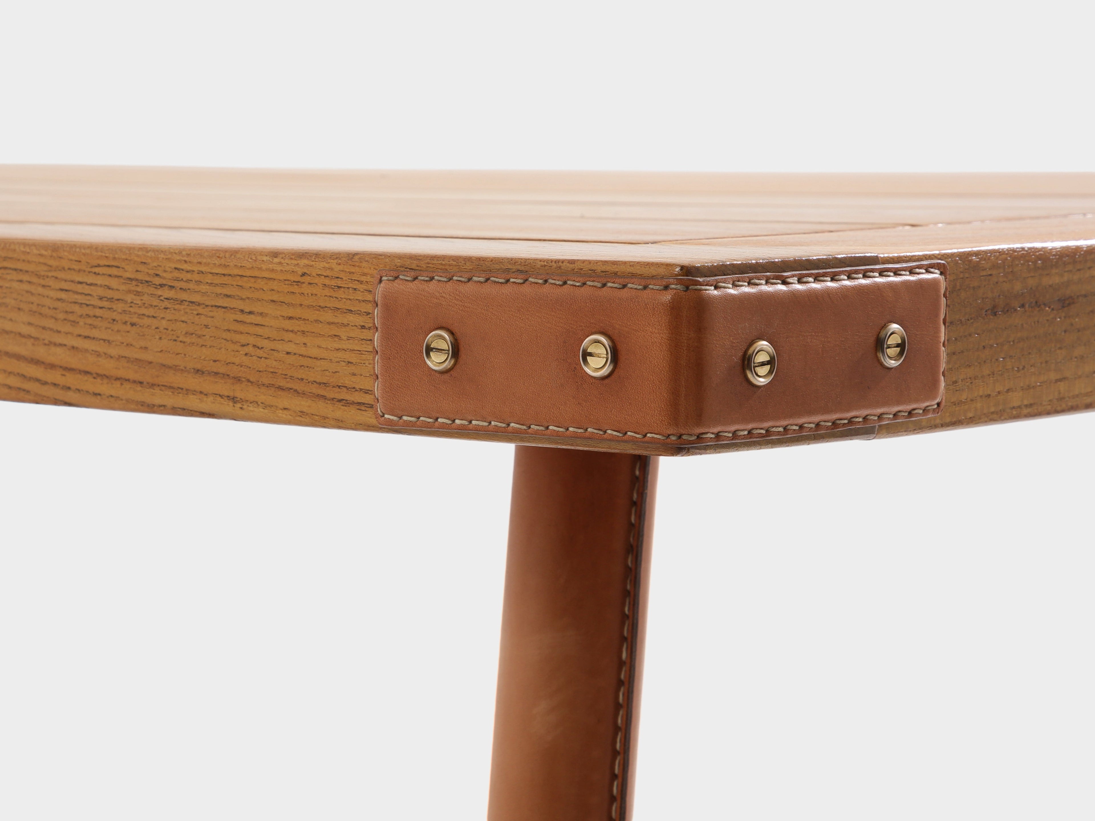 Jacques Adnet oakwood and red leather dining table 1950