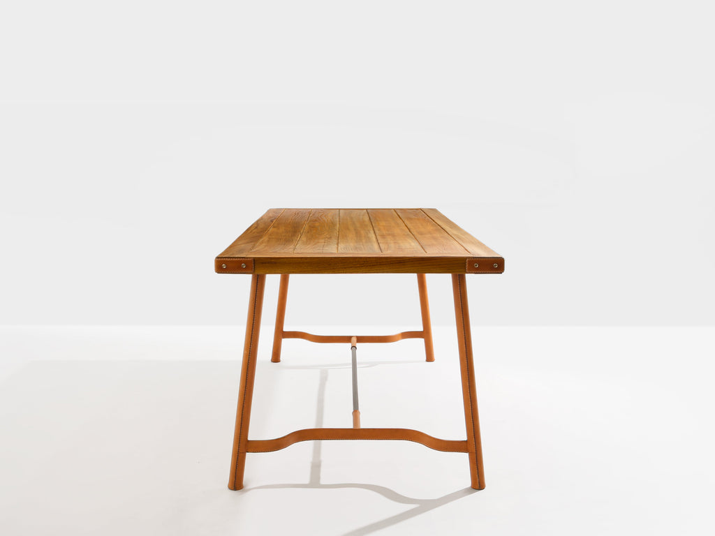 Jacques Adnet oakwood and red leather dining table 1950