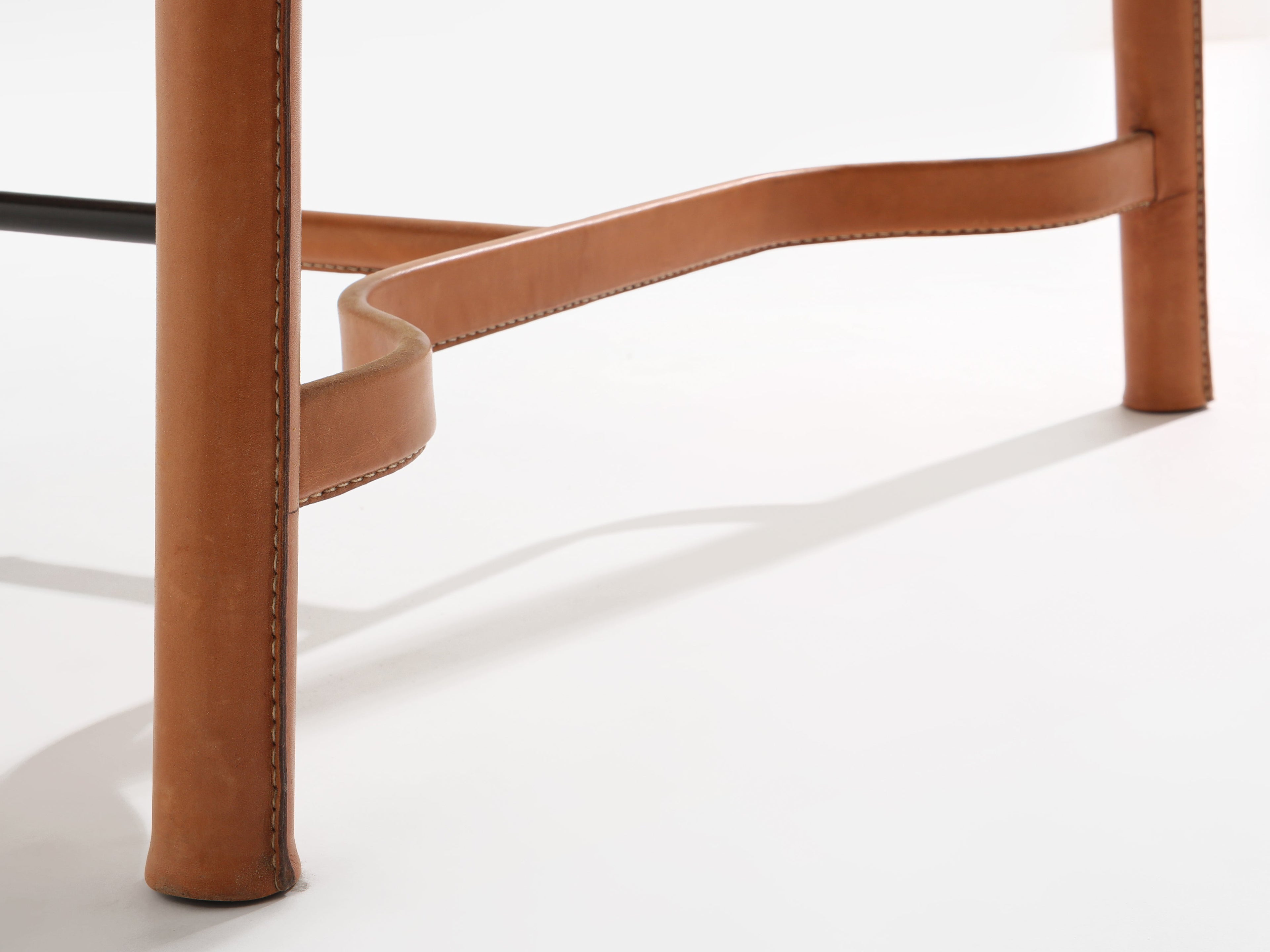 Jacques Adnet oakwood and red leather dining table 1950