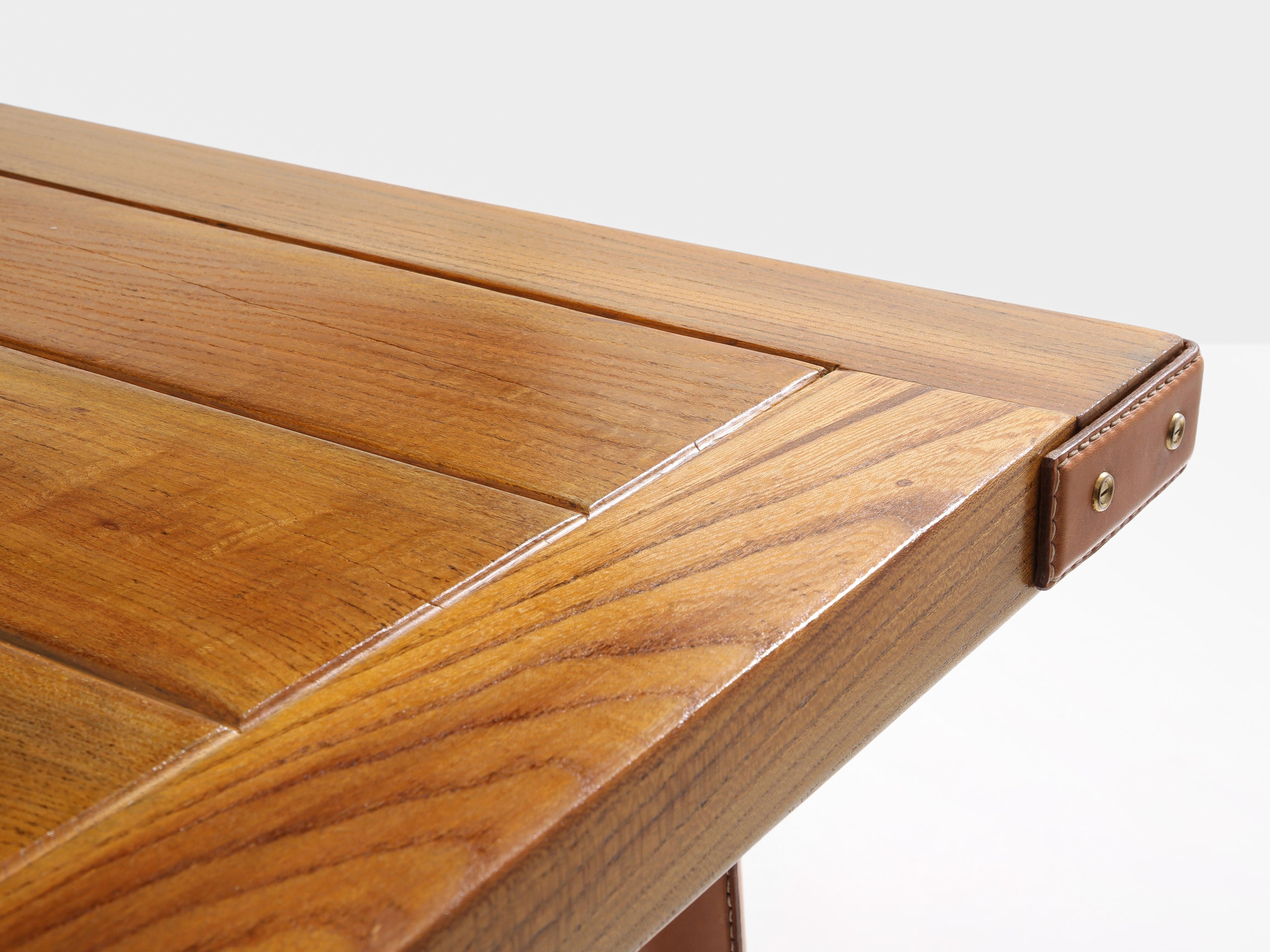 Jacques Adnet oakwood and red leather dining table 1950