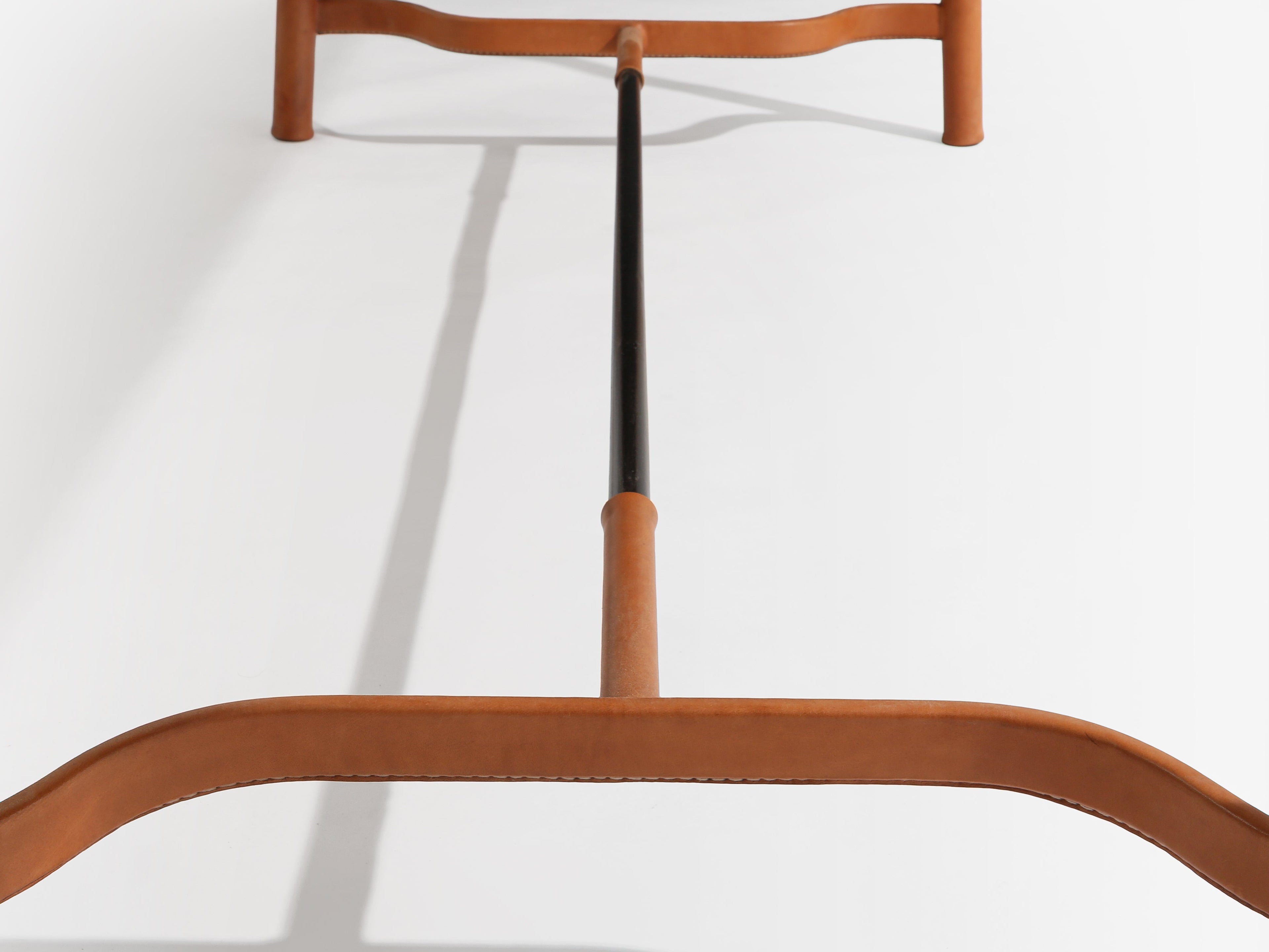 Jacques Adnet oakwood and red leather dining table 1950