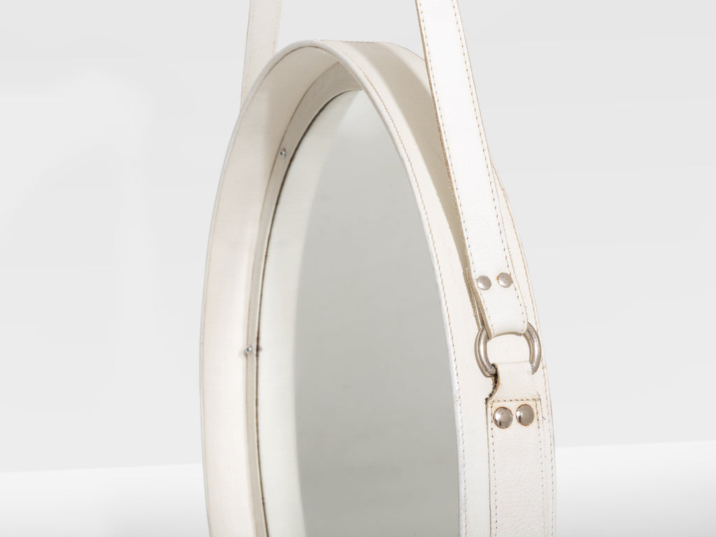 Jacques Adnet original cream leather mirror 1940