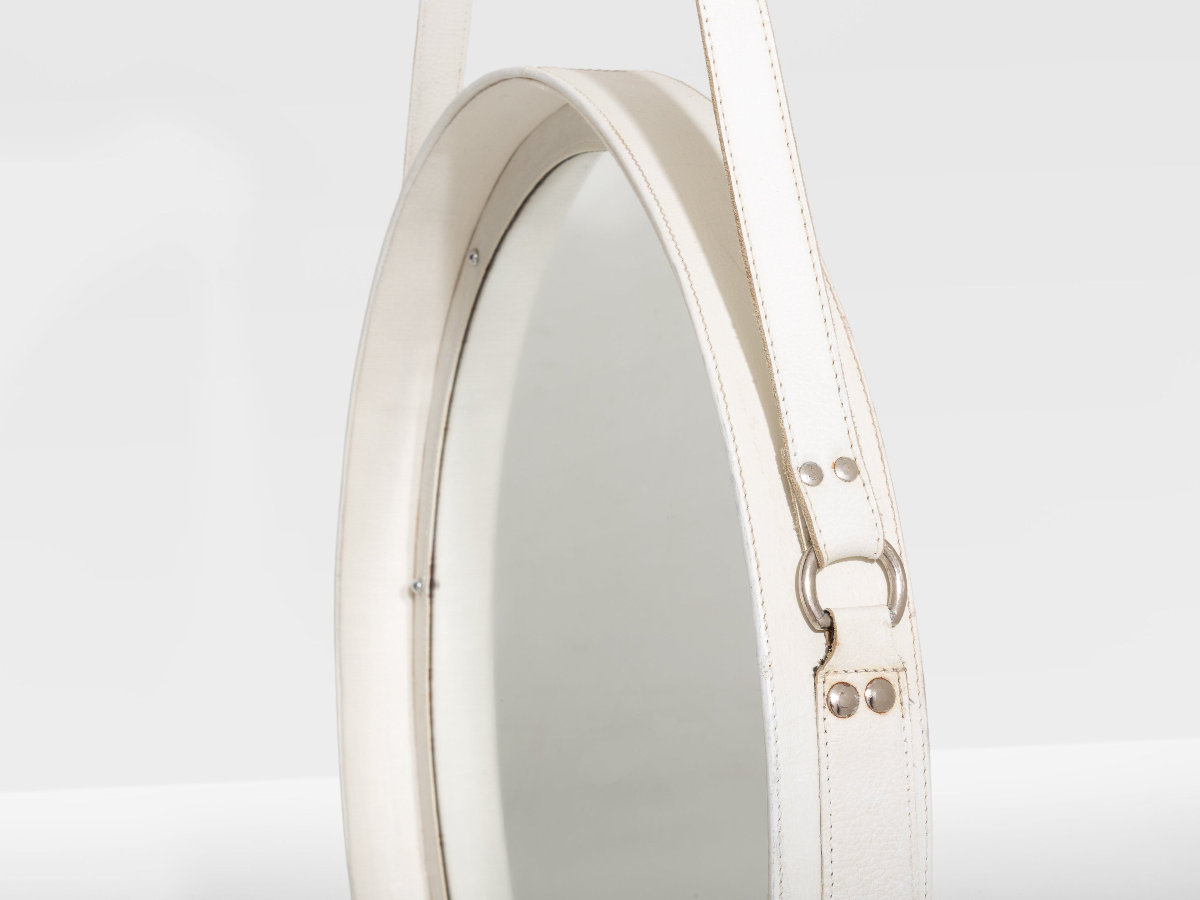 Jacques Adnet original cream leather mirror 1940