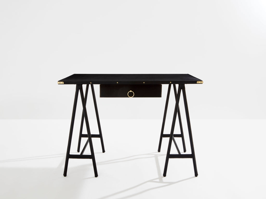 Jacques Adnet pique sellier leather and brass desk 1950