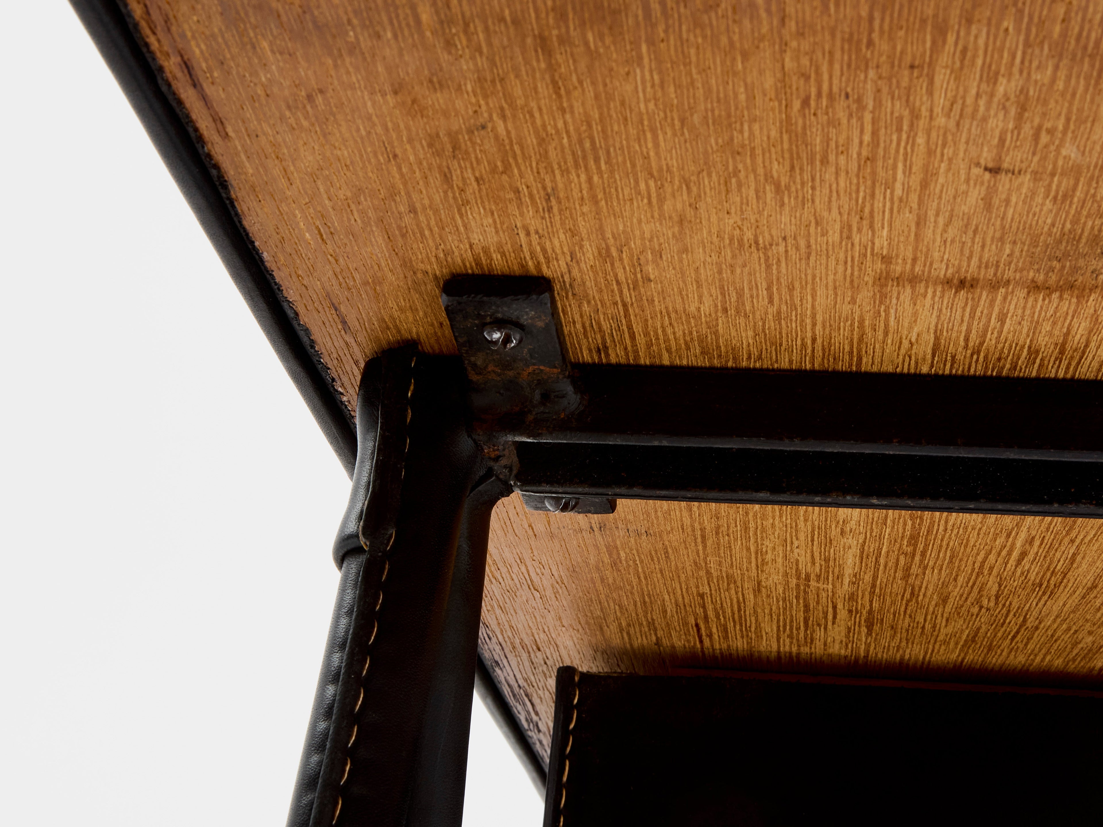 Jacques Adnet pique sellier leather and brass desk 1950