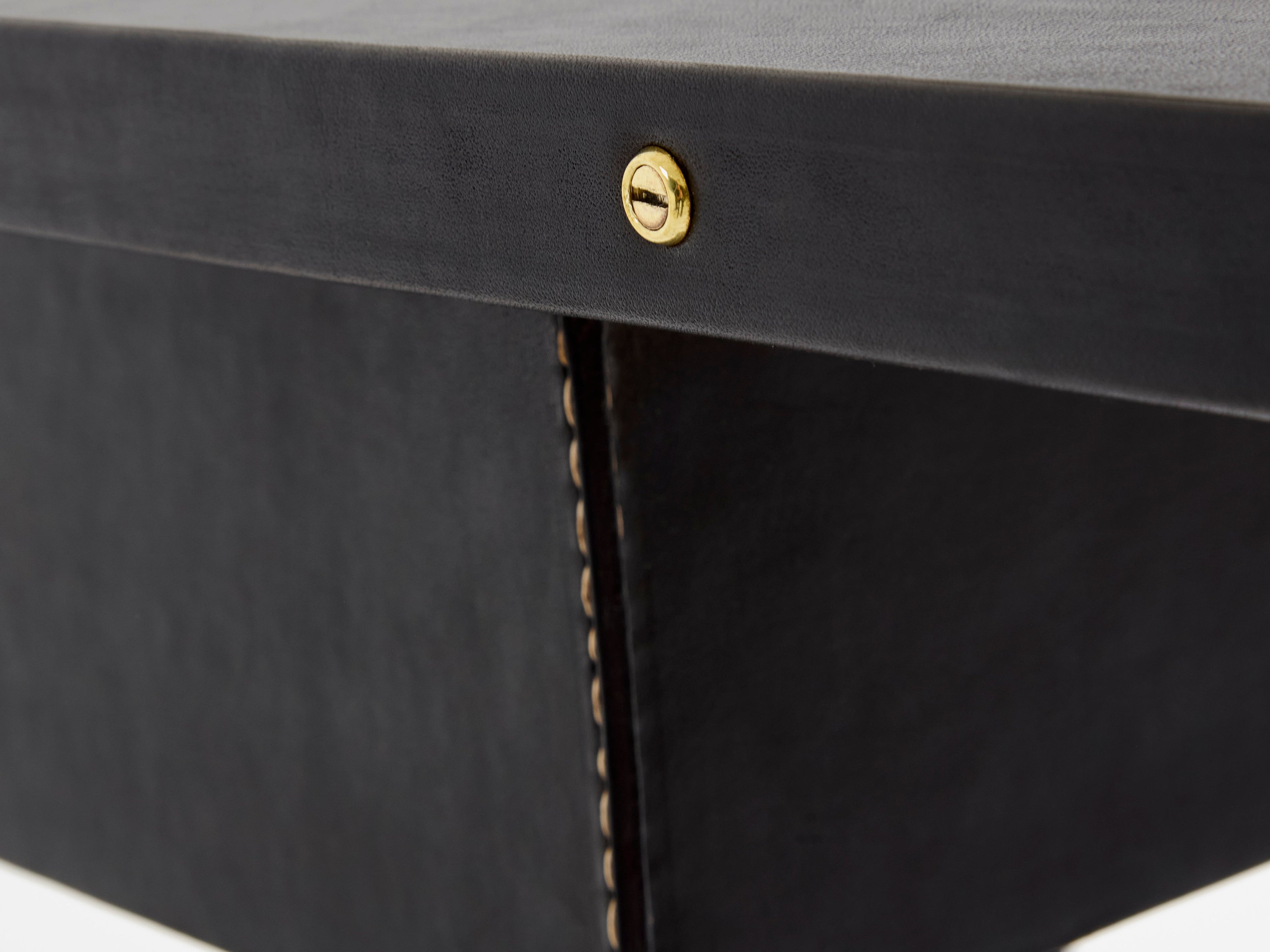 Jacques Adnet pique sellier leather and brass desk 1950