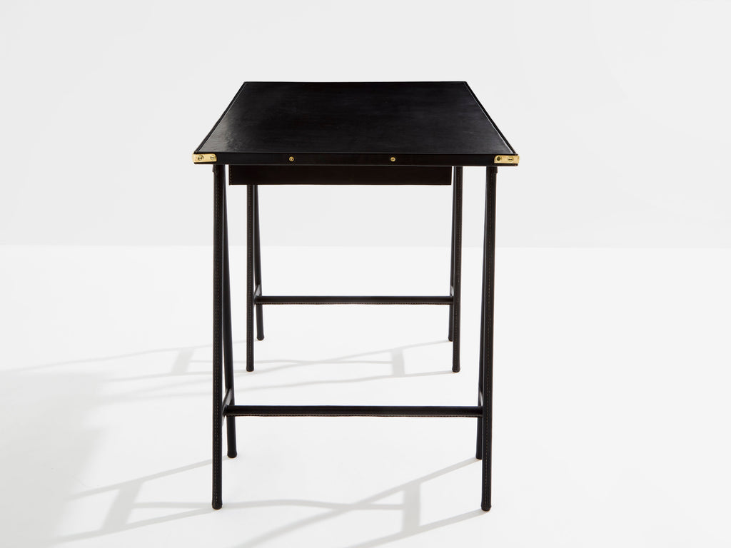 Jacques Adnet pique sellier leather and brass desk 1950