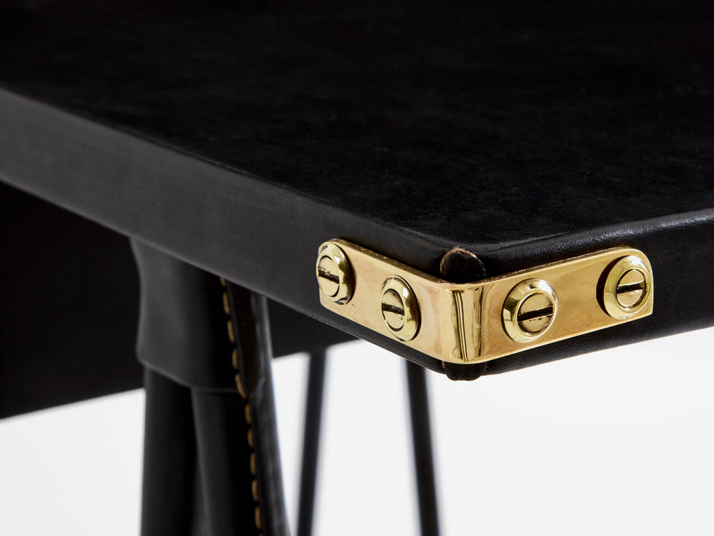 Jacques Adnet pique sellier leather and brass desk 1950