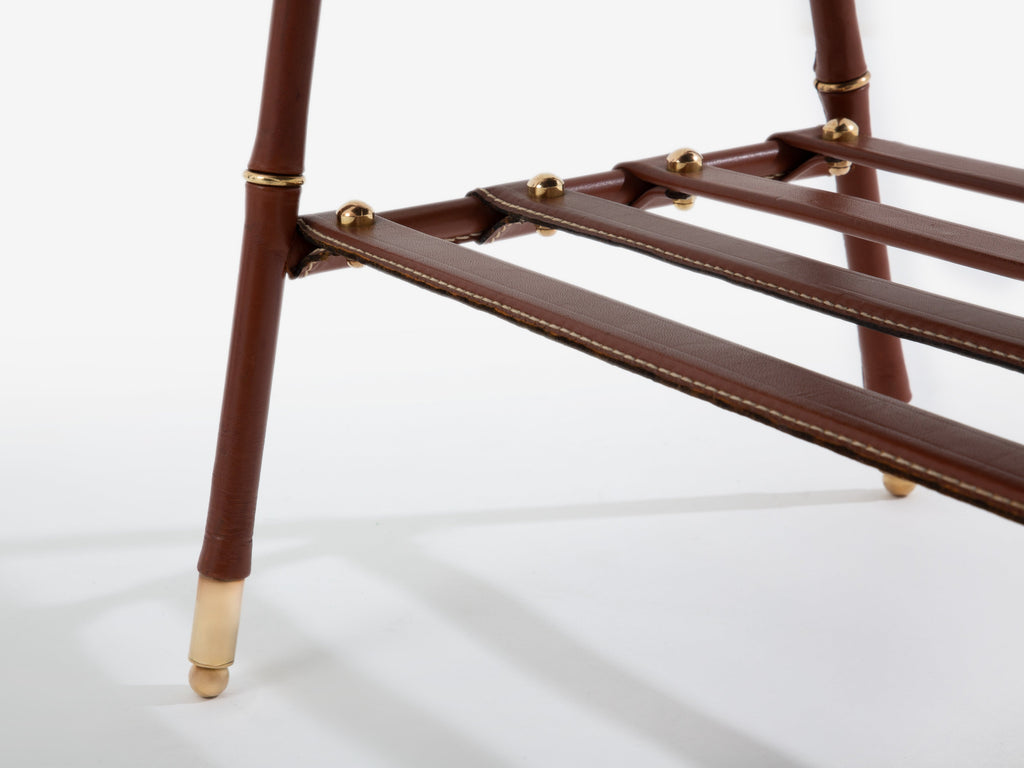 Jacques Adnet pique sellier red leather brass coffee table 1950