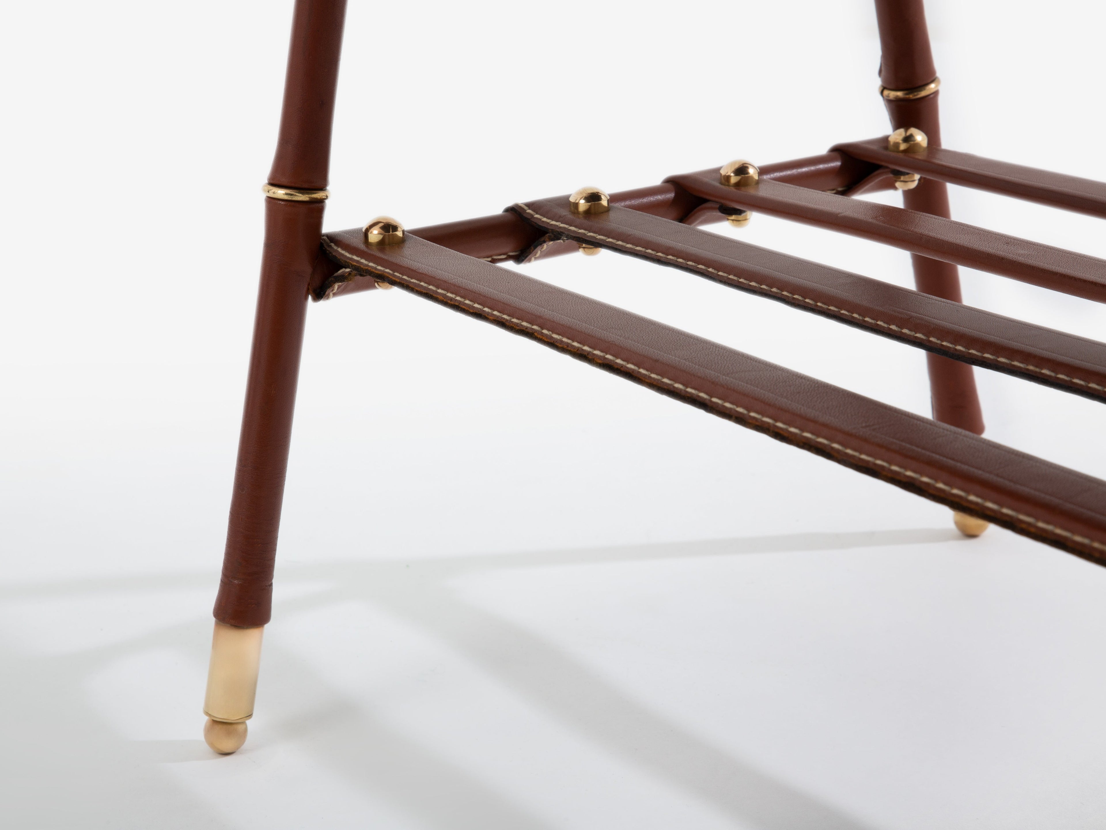 Jacques Adnet pique sellier red leather brass coffee table 1950
