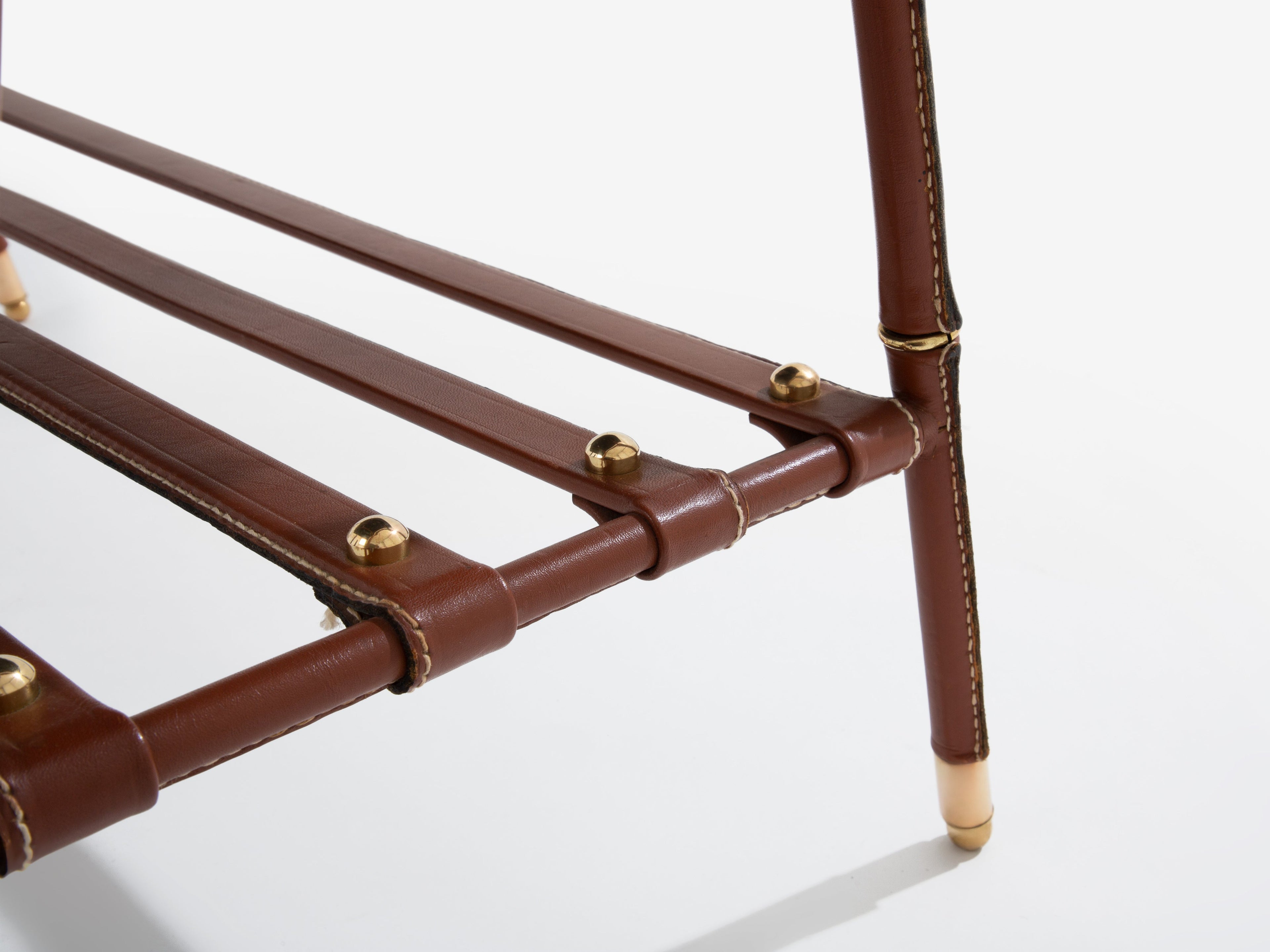 Jacques Adnet pique sellier red leather brass coffee table 1950