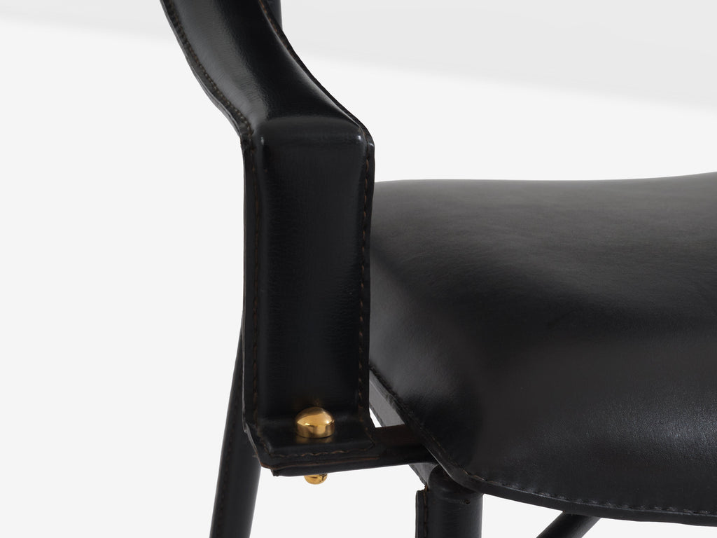 Jacques Adnet saddle-stitched leather brass desk chair 1950