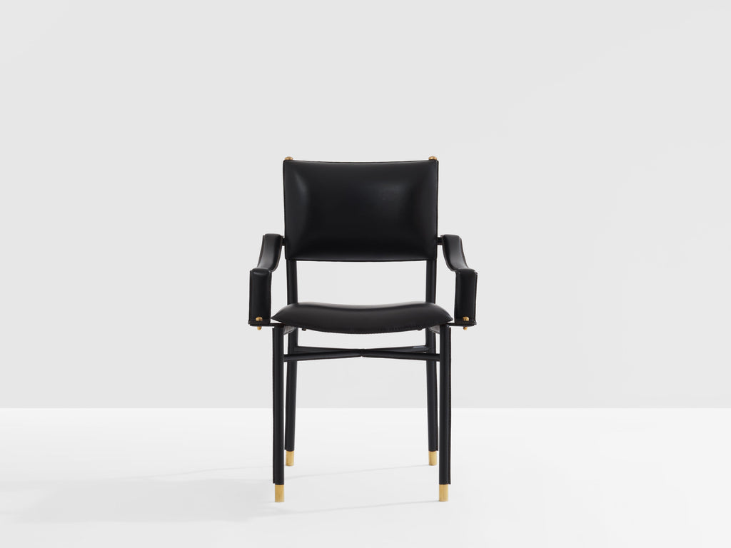 Jacques Adnet saddle-stitched leather brass desk chair 1950