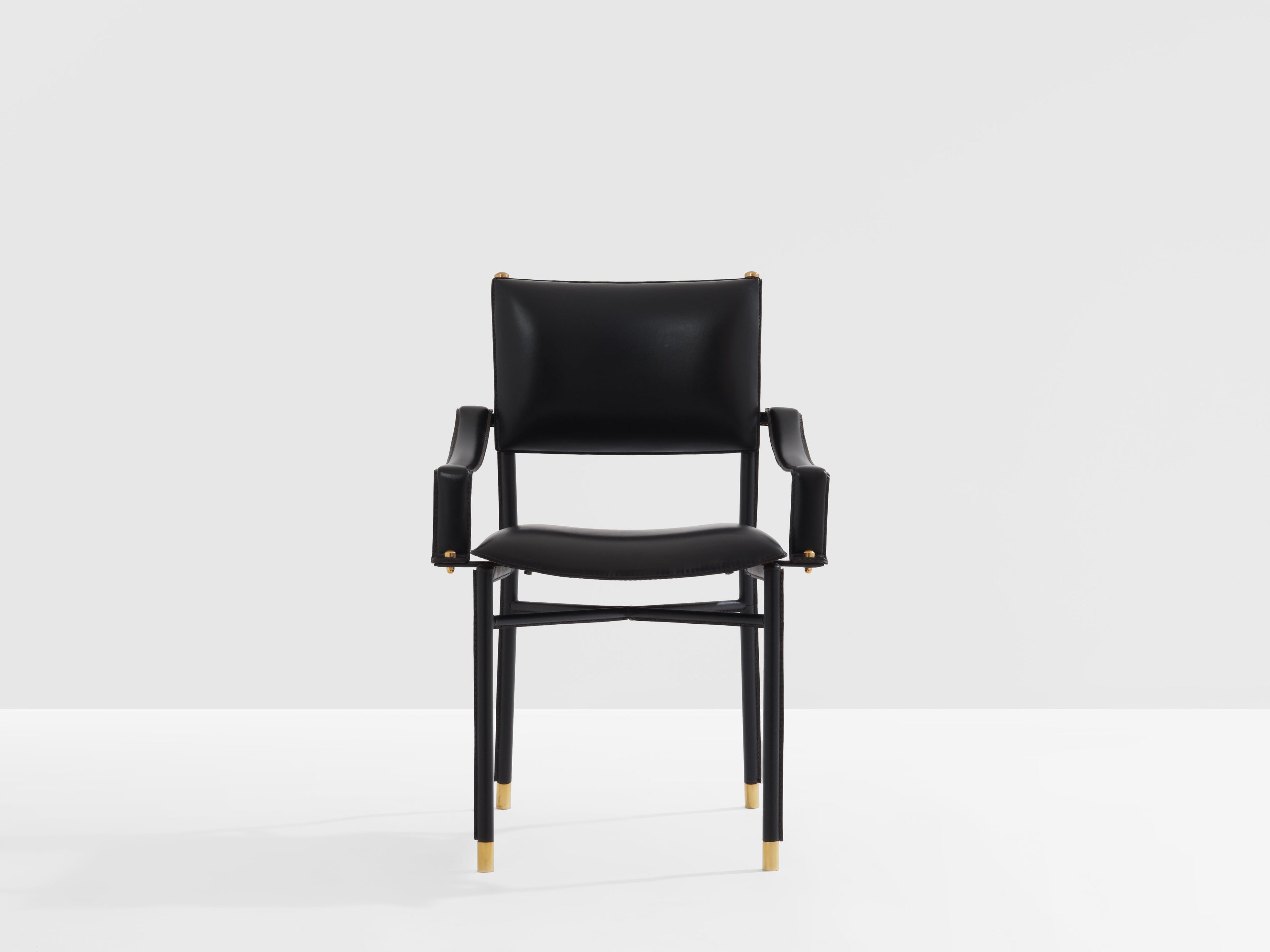 Jacques Adnet saddle-stitched leather brass desk chair 1950