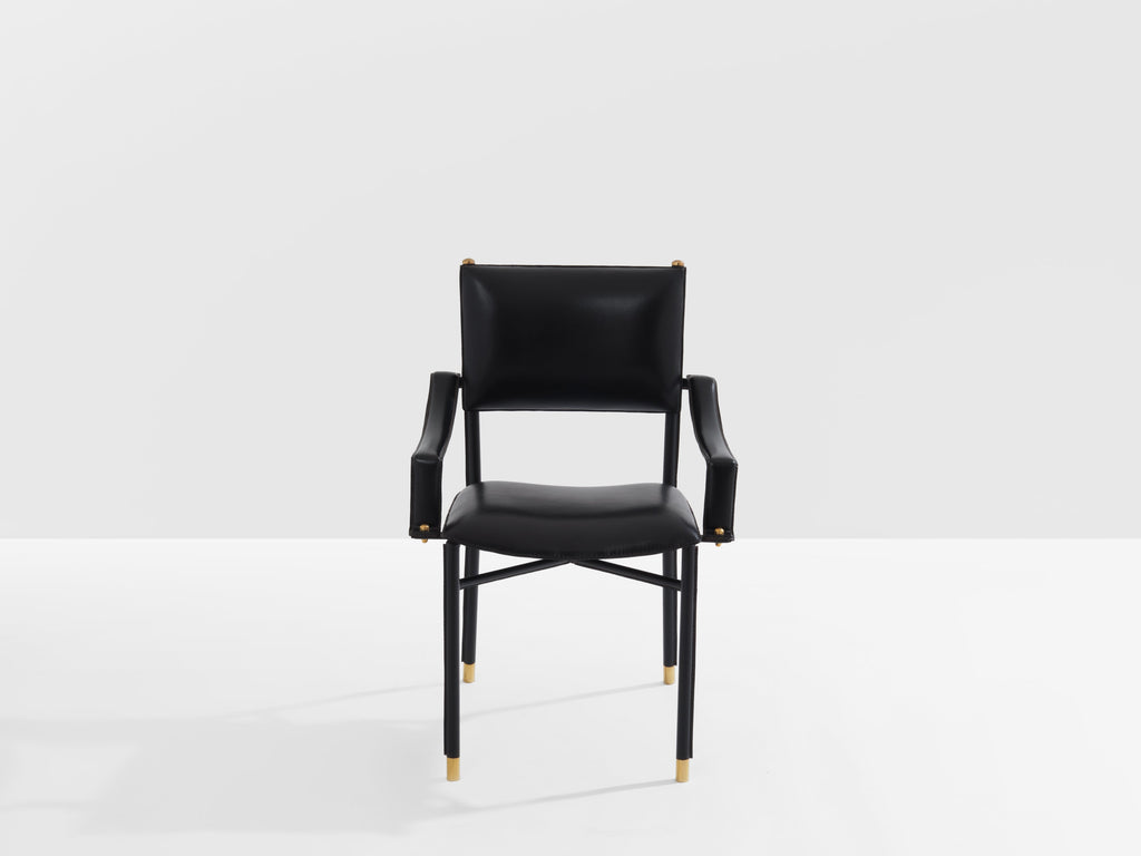 Jacques Adnet saddle-stitched leather brass desk chair 1950