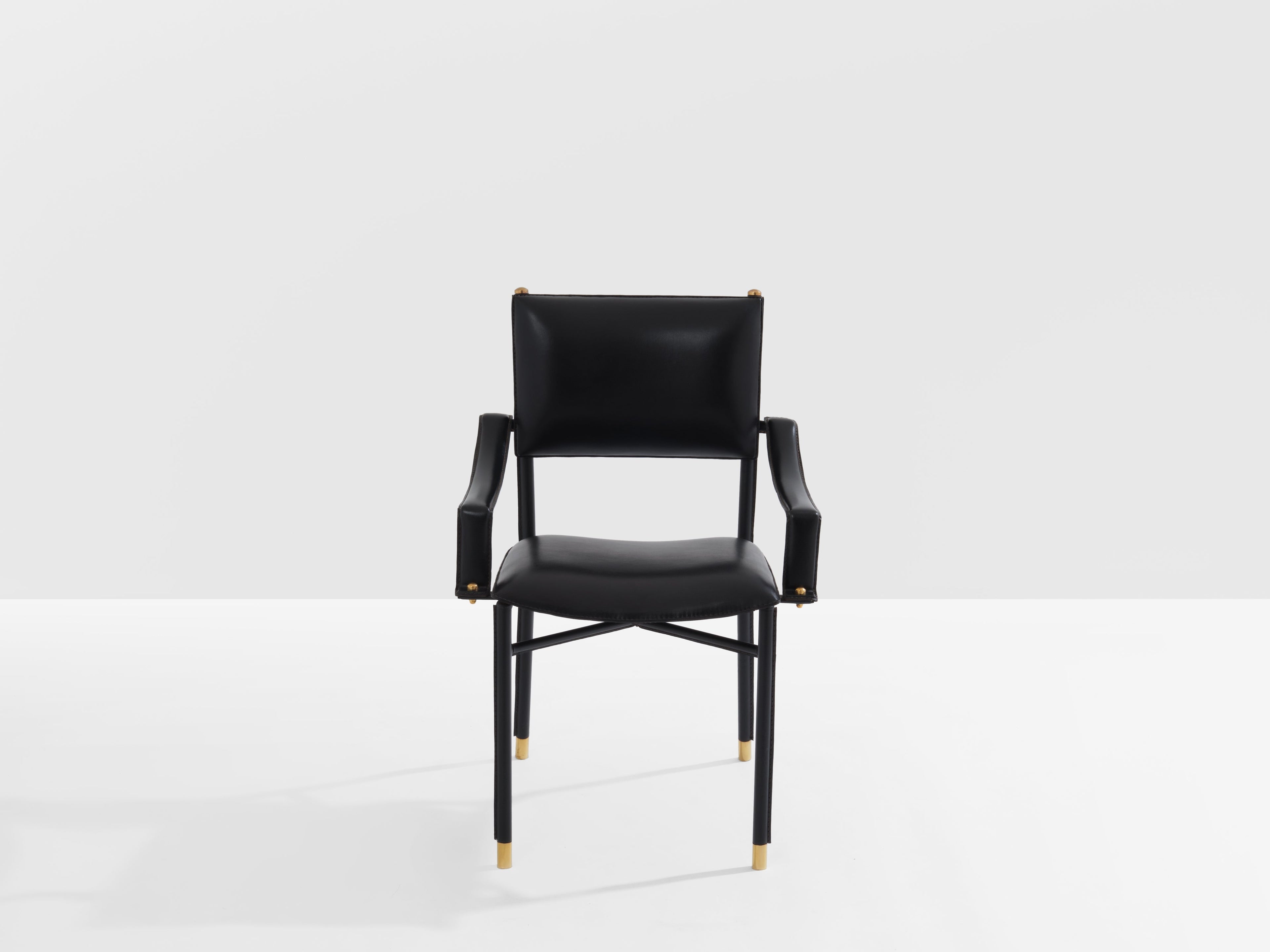 Jacques Adnet saddle-stitched leather brass desk chair 1950