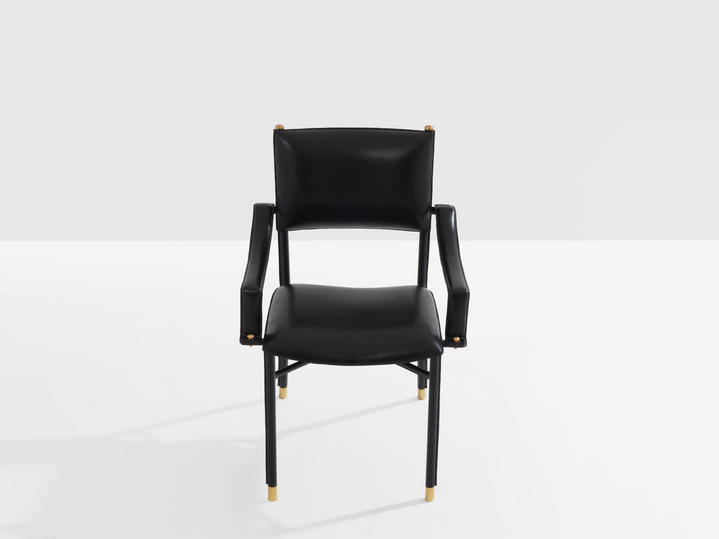 Jacques Adnet saddle-stitched leather brass desk chair 1950