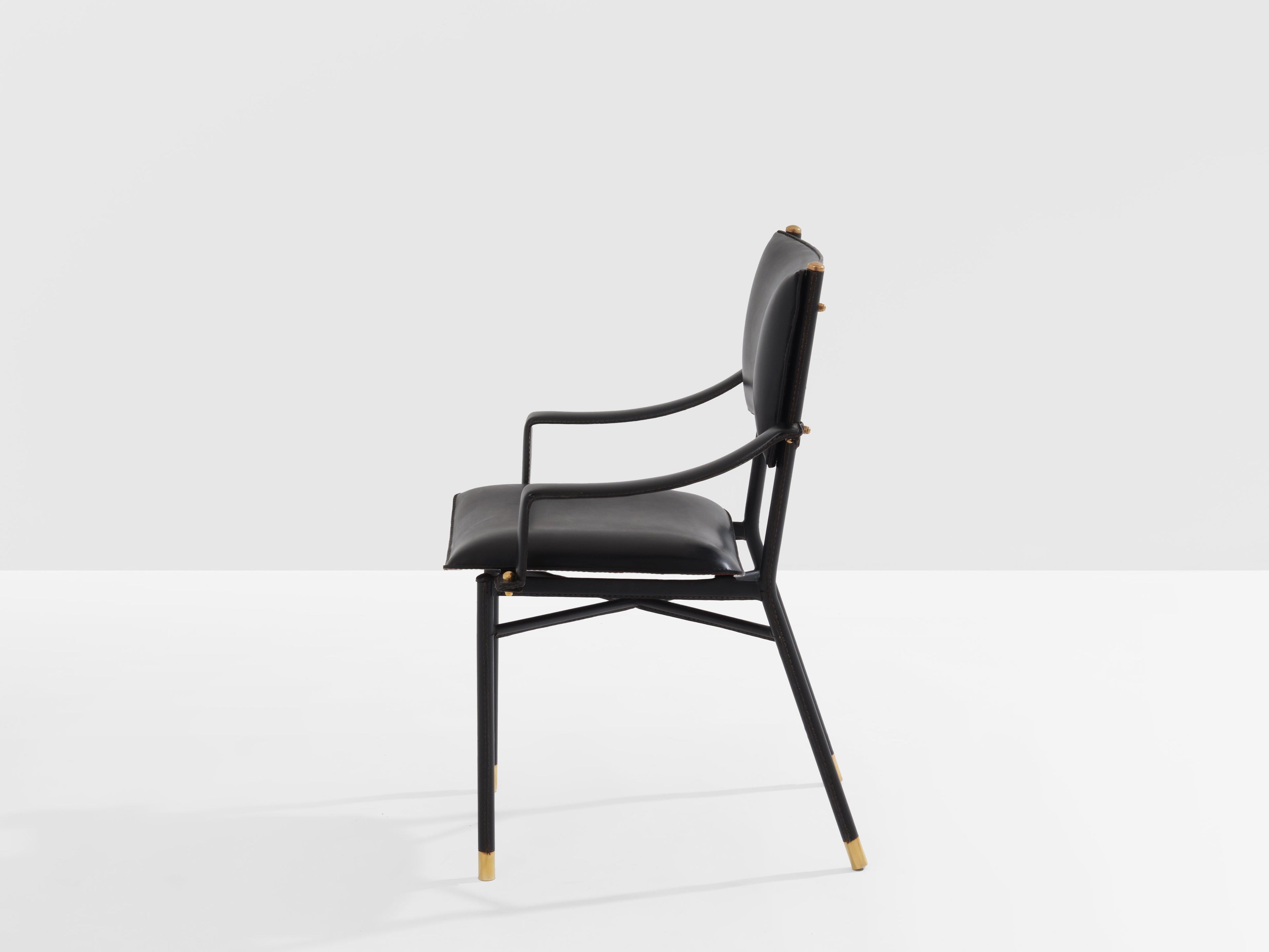 Jacques Adnet saddle-stitched leather brass desk chair 1950