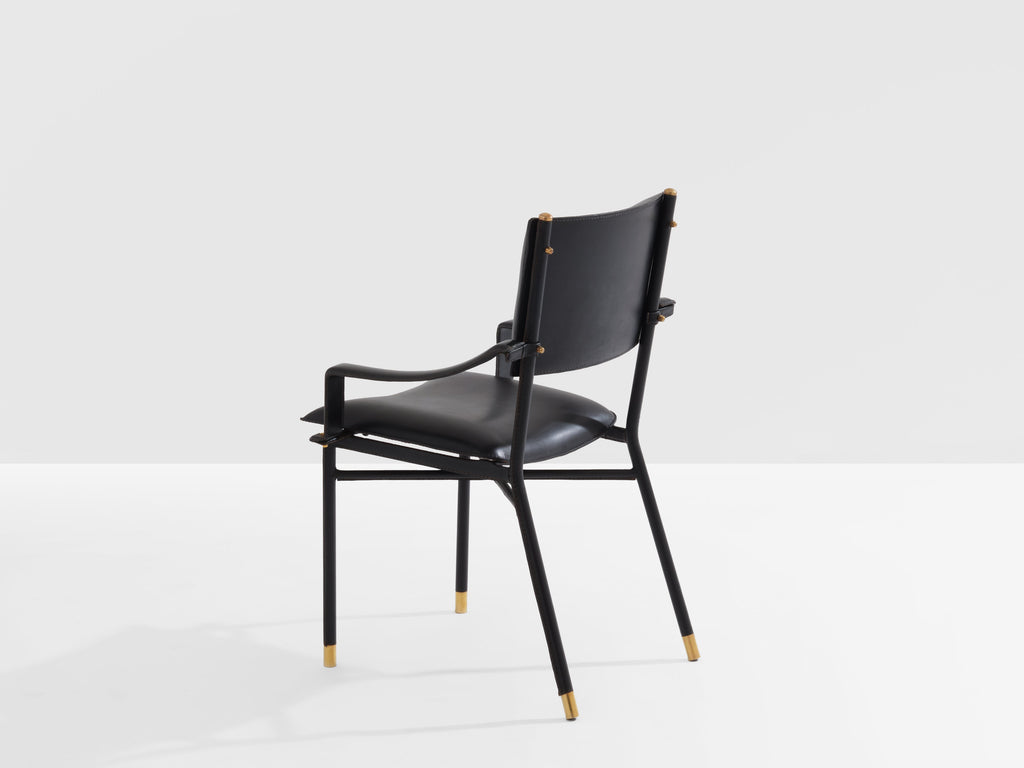 Jacques Adnet saddle-stitched leather brass desk chair 1950