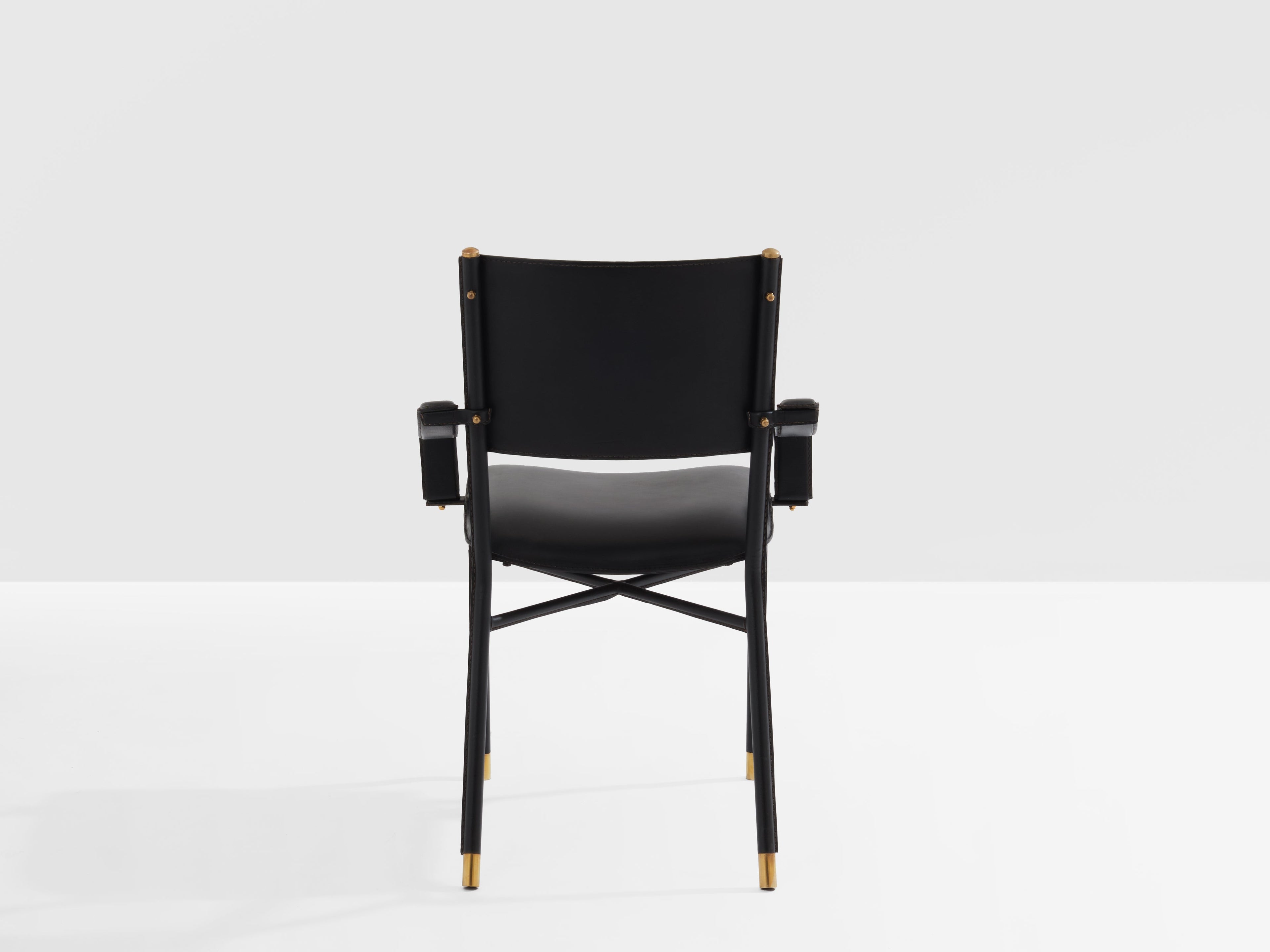 Jacques Adnet saddle-stitched leather brass desk chair 1950