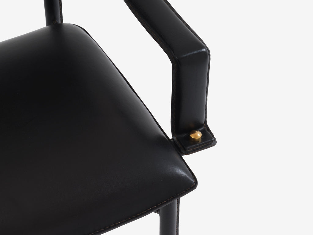 Jacques Adnet saddle-stitched leather brass desk chair 1950
